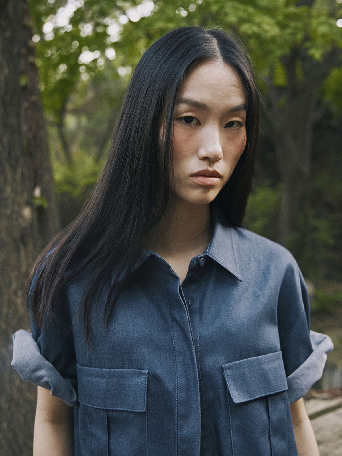 프롬웨얼(FROMWHERE) COTTON CUFFS SHIRTS D/BLUE
