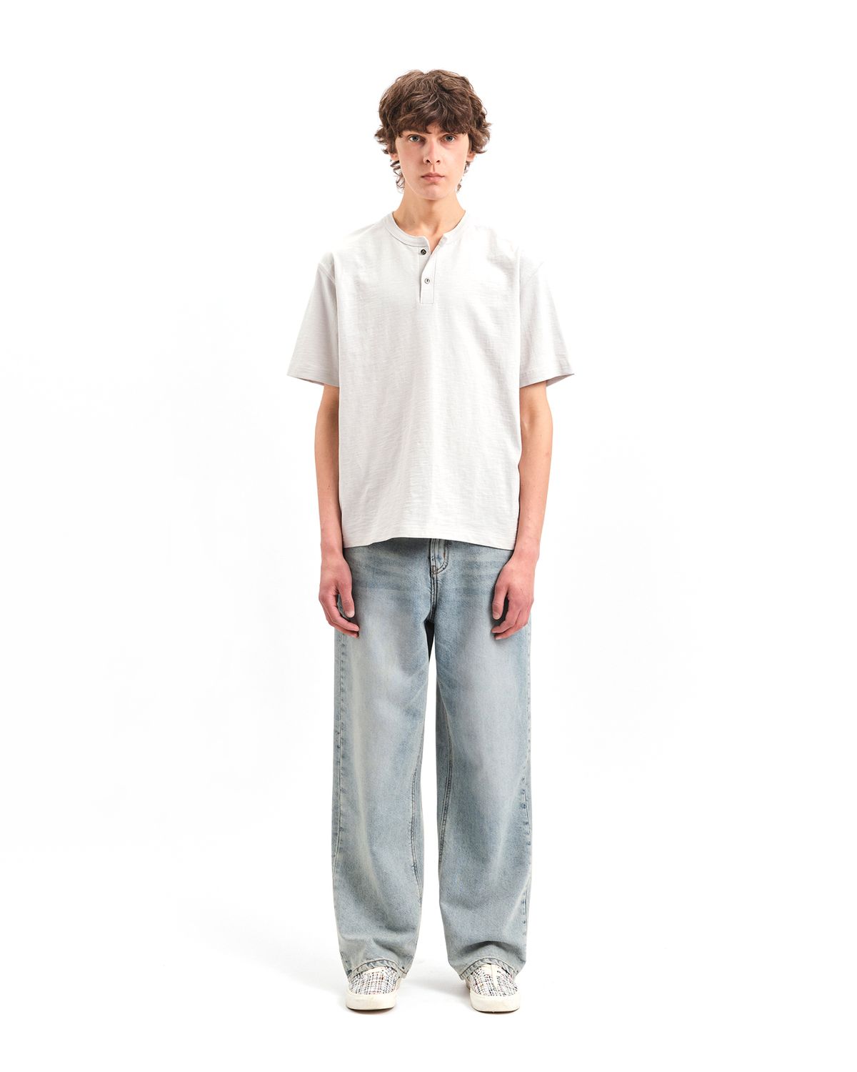 포커페이스(POKERFACE) SLUB HENLEY NECK T-SHIRTS SILVER GREY