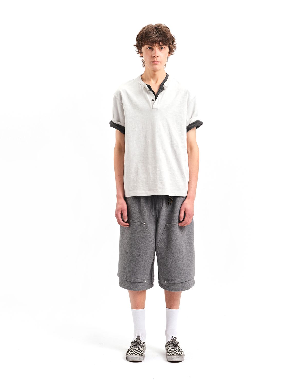 포커페이스(POKERFACE) SLUB HENLEY NECK T-SHIRTS SILVER GREY