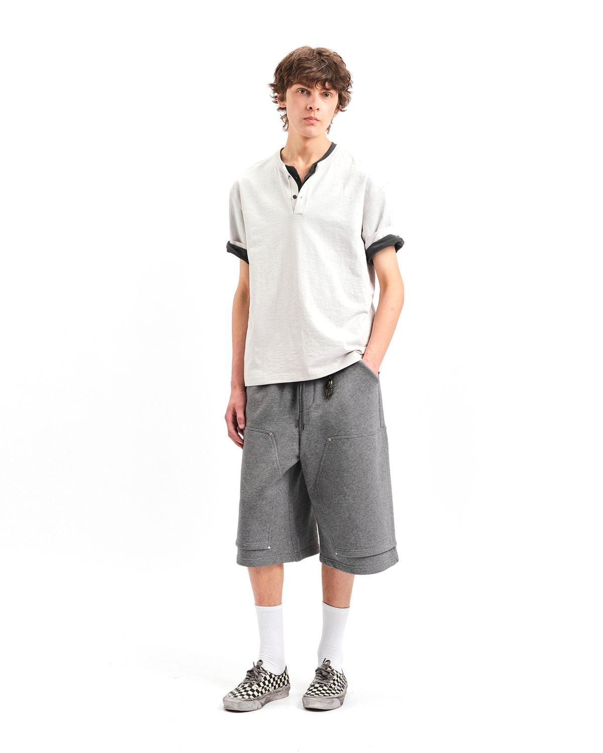 포커페이스(POKERFACE) SLUB HENLEY NECK T-SHIRTS SILVER GREY