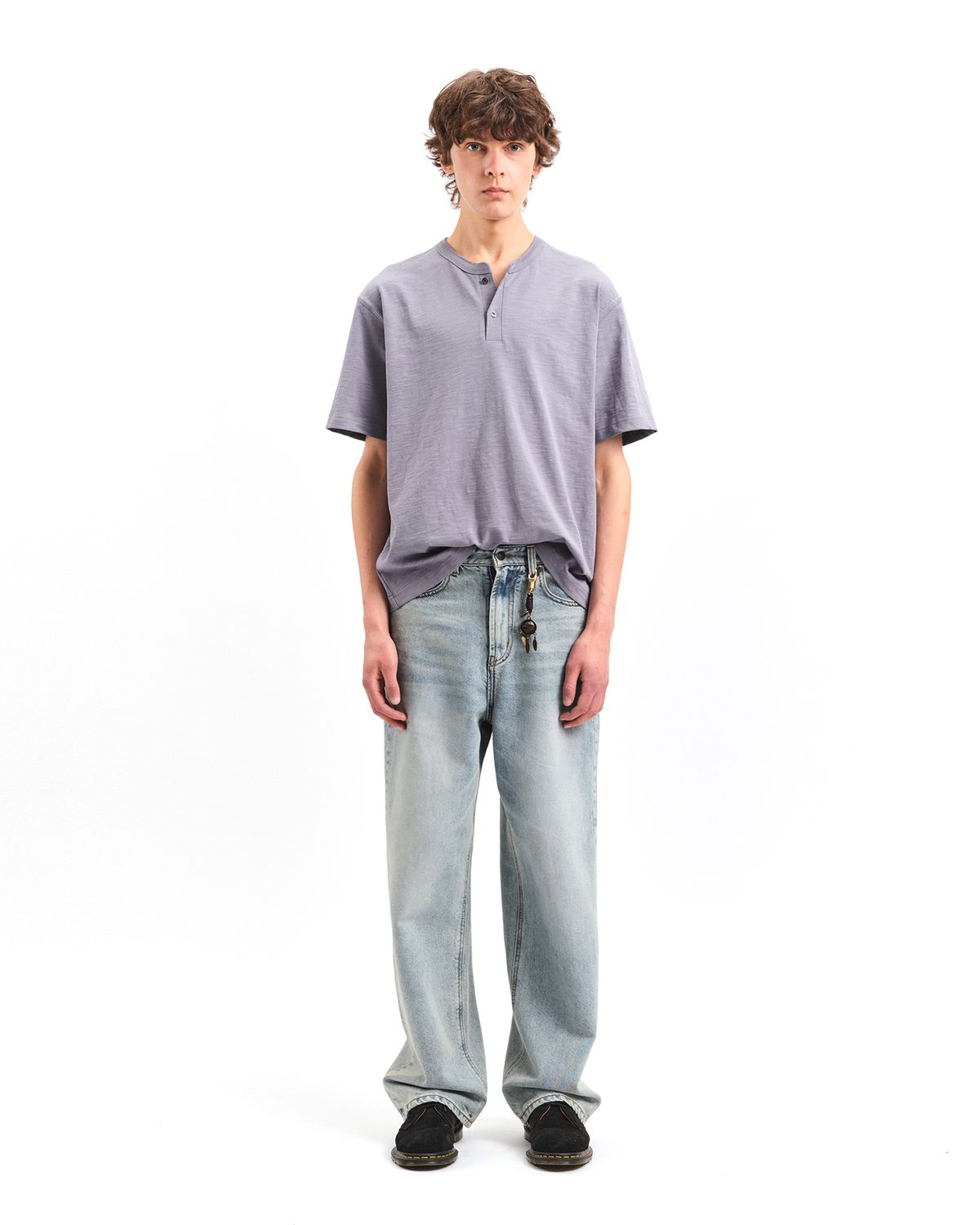 포커페이스(POKERFACE) SLUB HENLEY NECK T-SHIRTS SILVER VIOLET