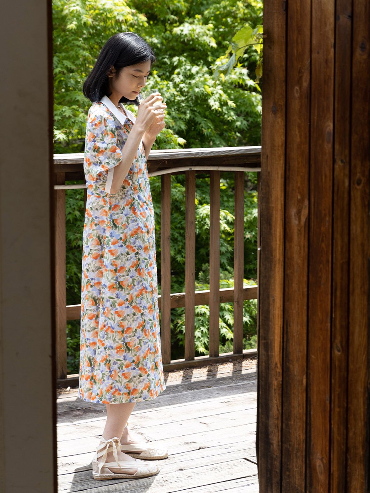 빈센트네이비(VINCENT NAVY) 플로럴 버튼다운 원피스_블로썸