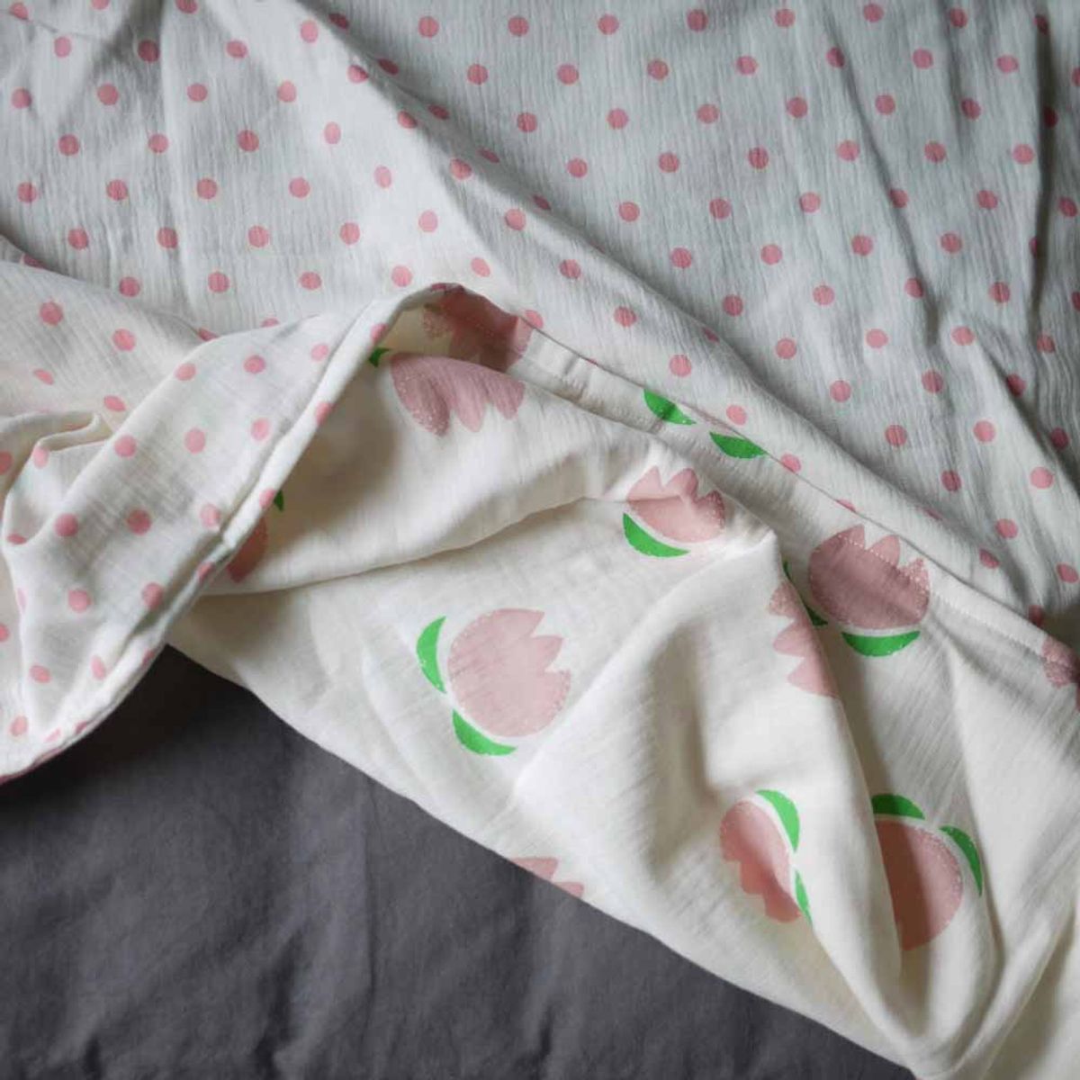 봄봄패브릭스(BOMBOM FABRICS) (pink flower + pink dot)4Layer gauze blanket, 4중 거즈 블랭킷, 여름이불
