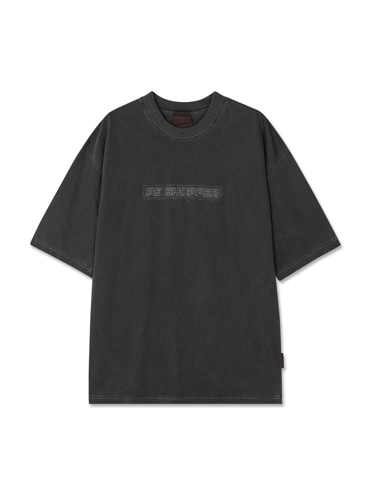 피에스쇼퍼(PSSHOPPER) 피그먼트 빈티지 박스로고 반팔 티셔츠[다크 그레이]