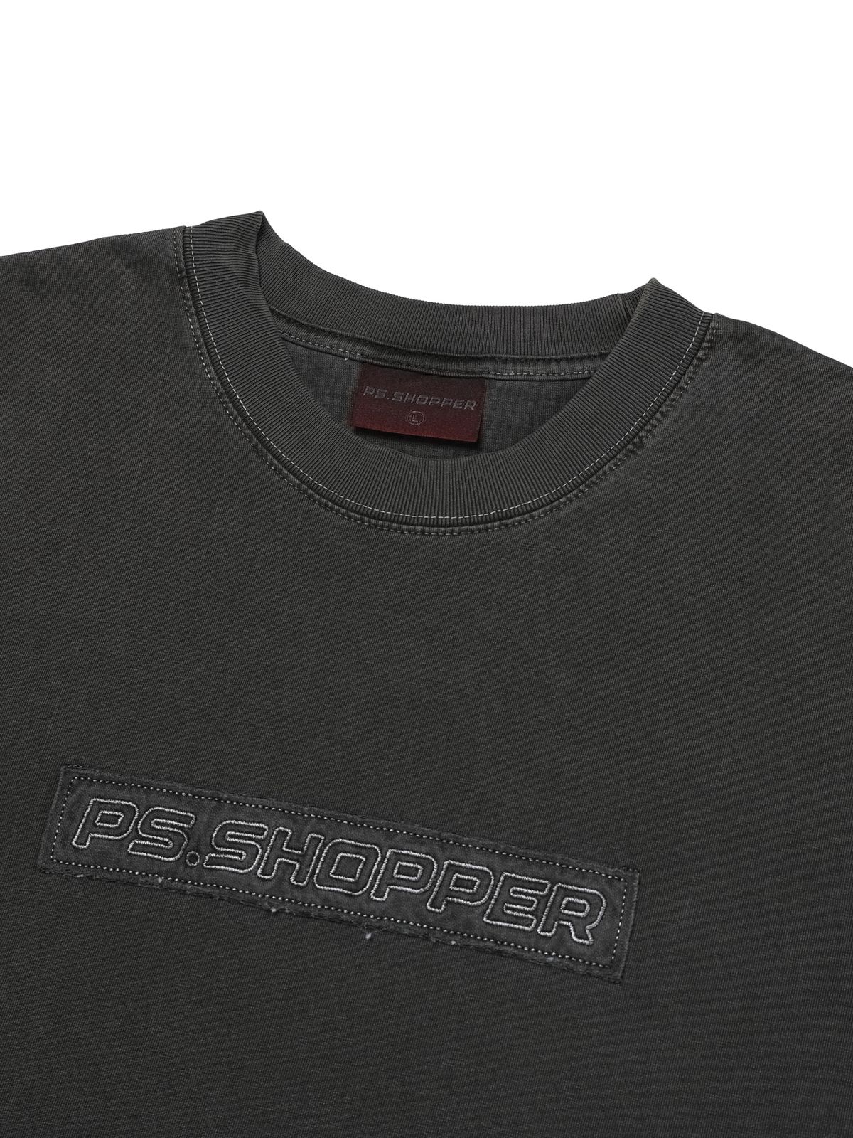피에스쇼퍼(PSSHOPPER) 피그먼트 빈티지 박스로고 반팔 티셔츠[다크 그레이]