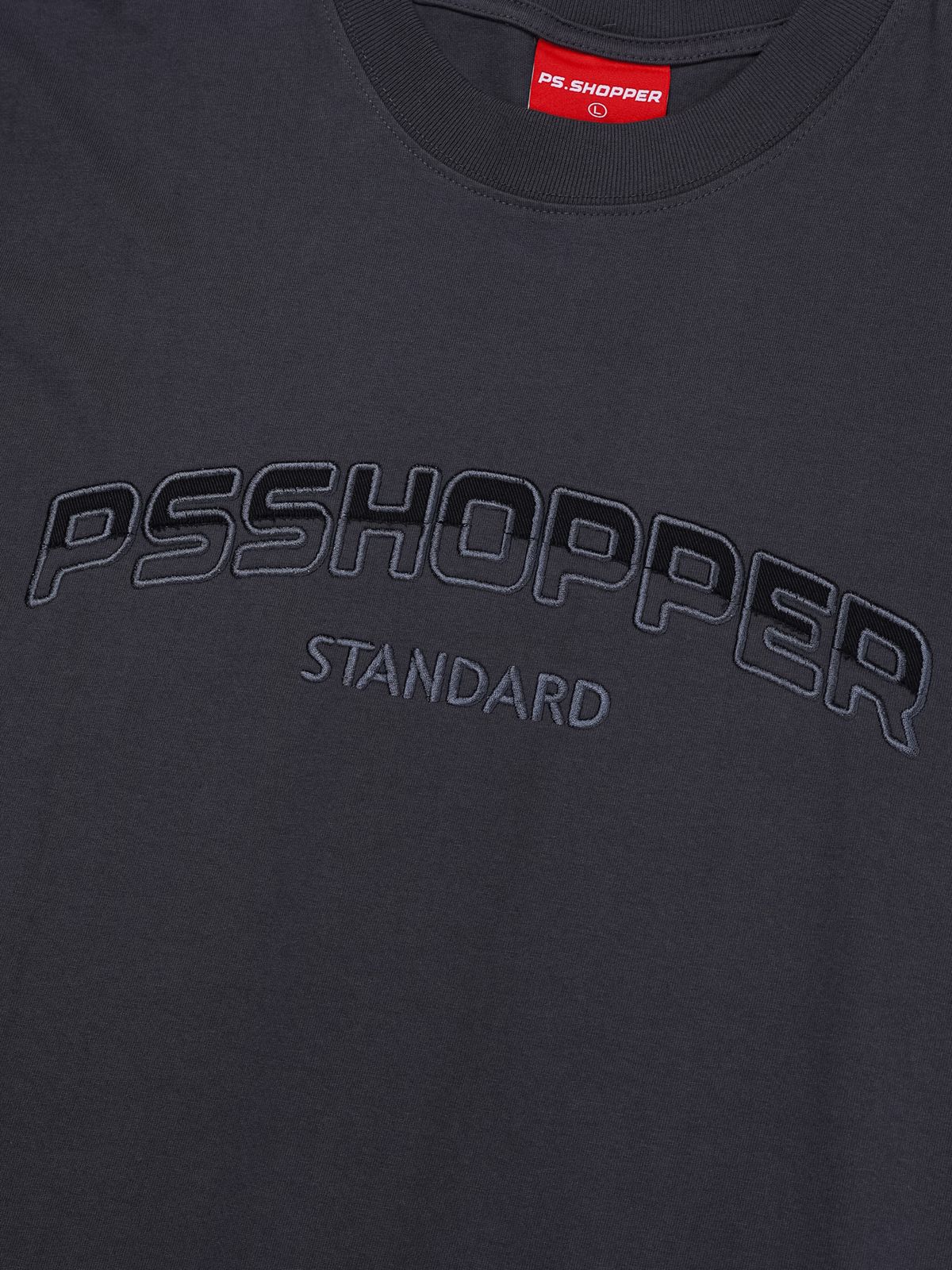 피에스쇼퍼(PSSHOPPER) 오리지널 로고 고밀도 뒷판 절개 반팔 티셔츠[네이비]