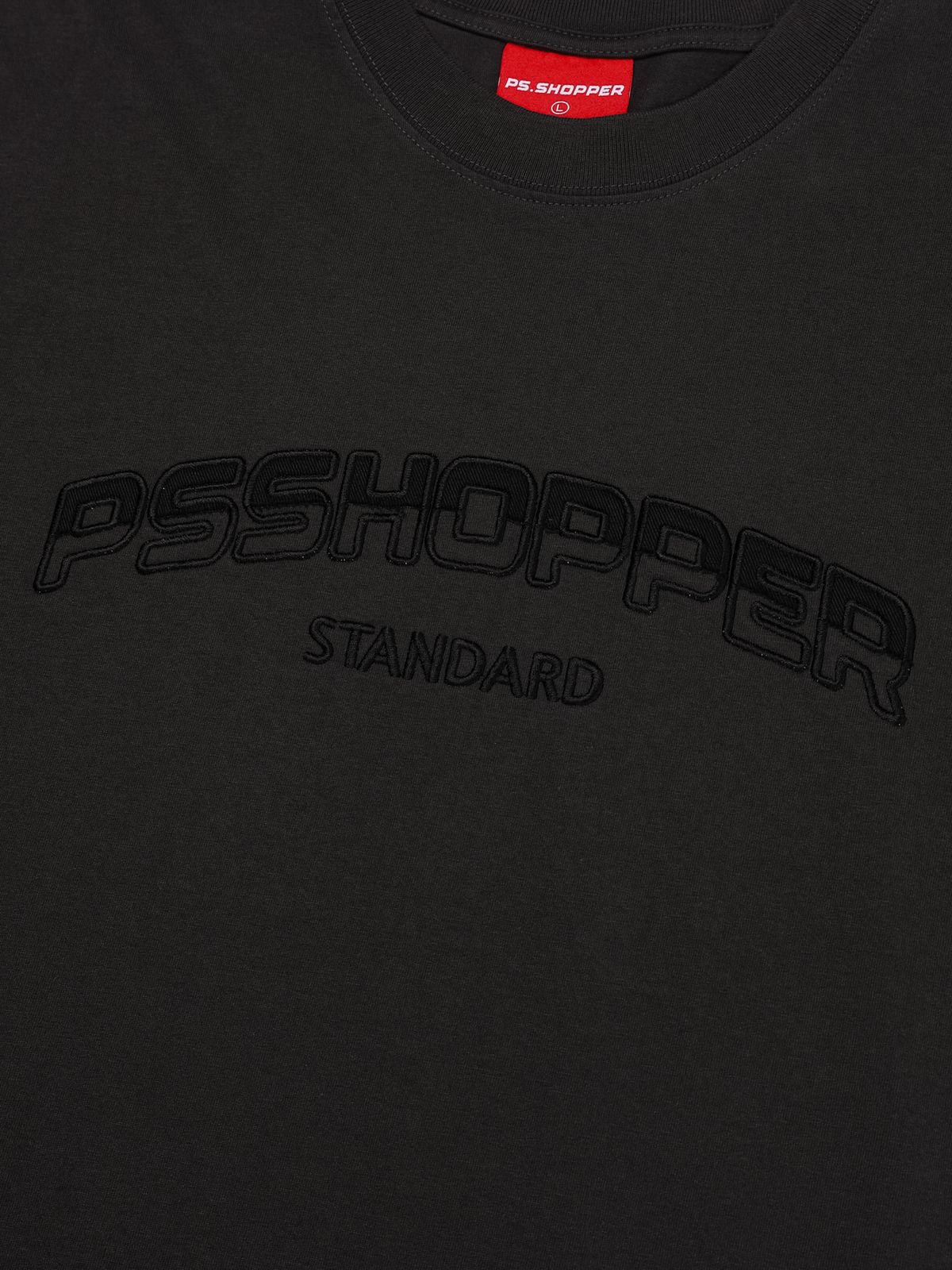피에스쇼퍼(PSSHOPPER) 오리지널 로고 고밀도 뒷판 절개 반팔 티셔츠[다크 그레이]