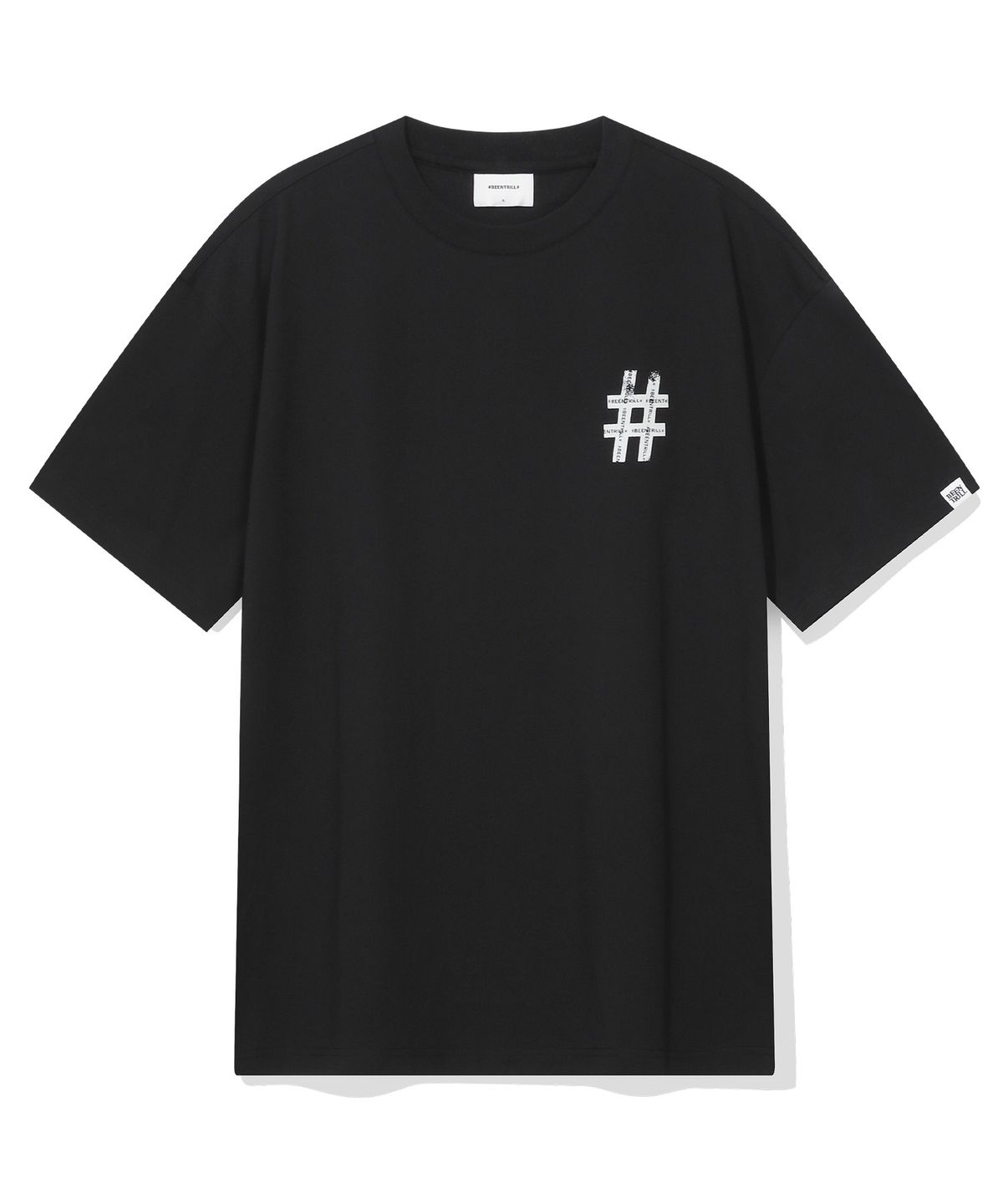 빈트릴(BEENTRILL) 롤러 페인팅 해시태그 티셔츠(블랙)