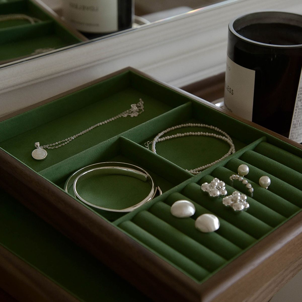 레트로핑거(RETROFINGER) 그린 주얼리 트레이 #Green walnut jewerly tray (type2)