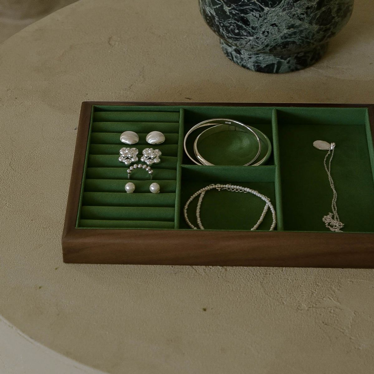 레트로핑거(RETROFINGER) 그린 주얼리 트레이 #Green walnut jewerly tray (type2)