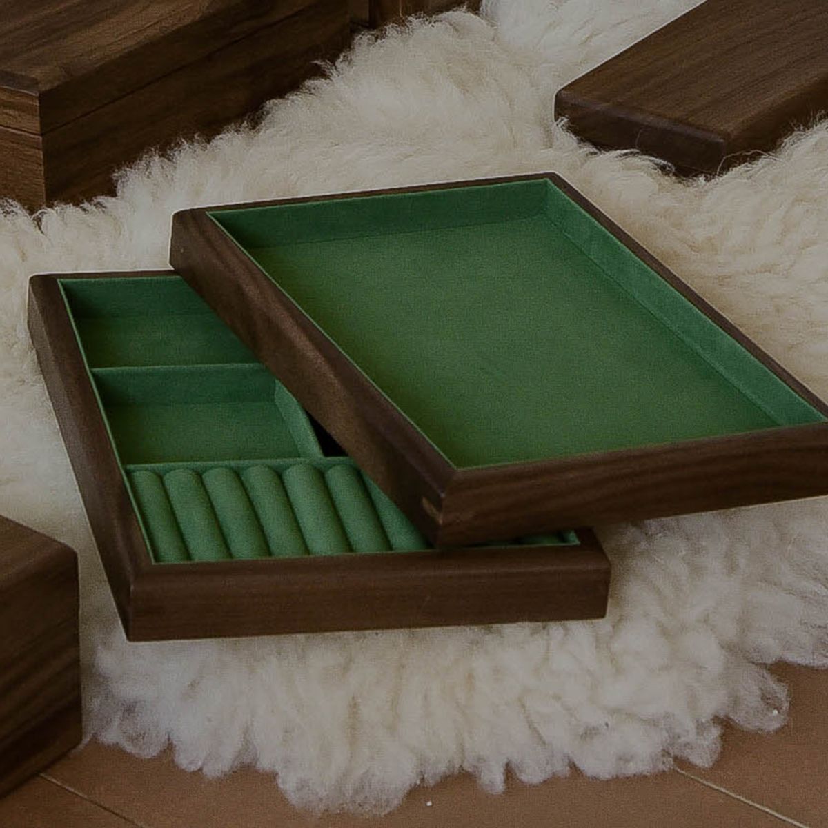 레트로핑거(RETROFINGER) 그린 주얼리 트레이 #Green walnut jewerly tray (type2)