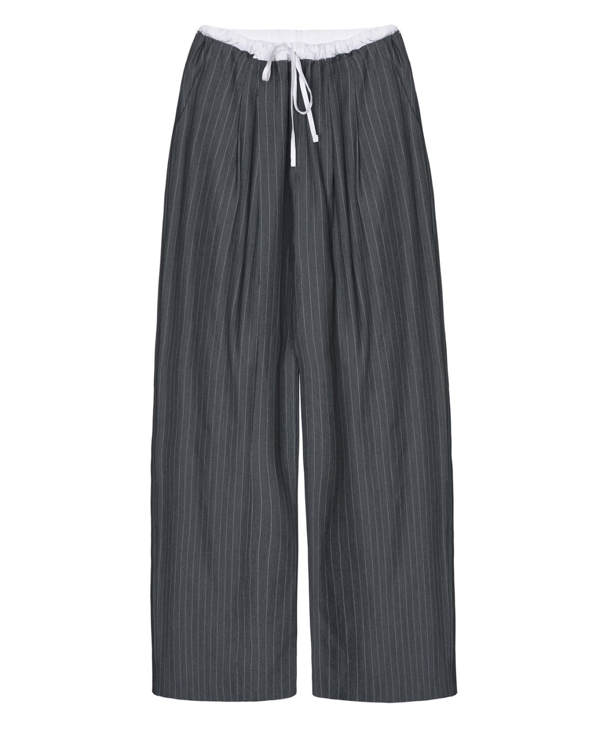 닉앤니콜(NICK&NICOLE) STRIPE LAYERED PINTUCK SLACKS_CHARCOAL