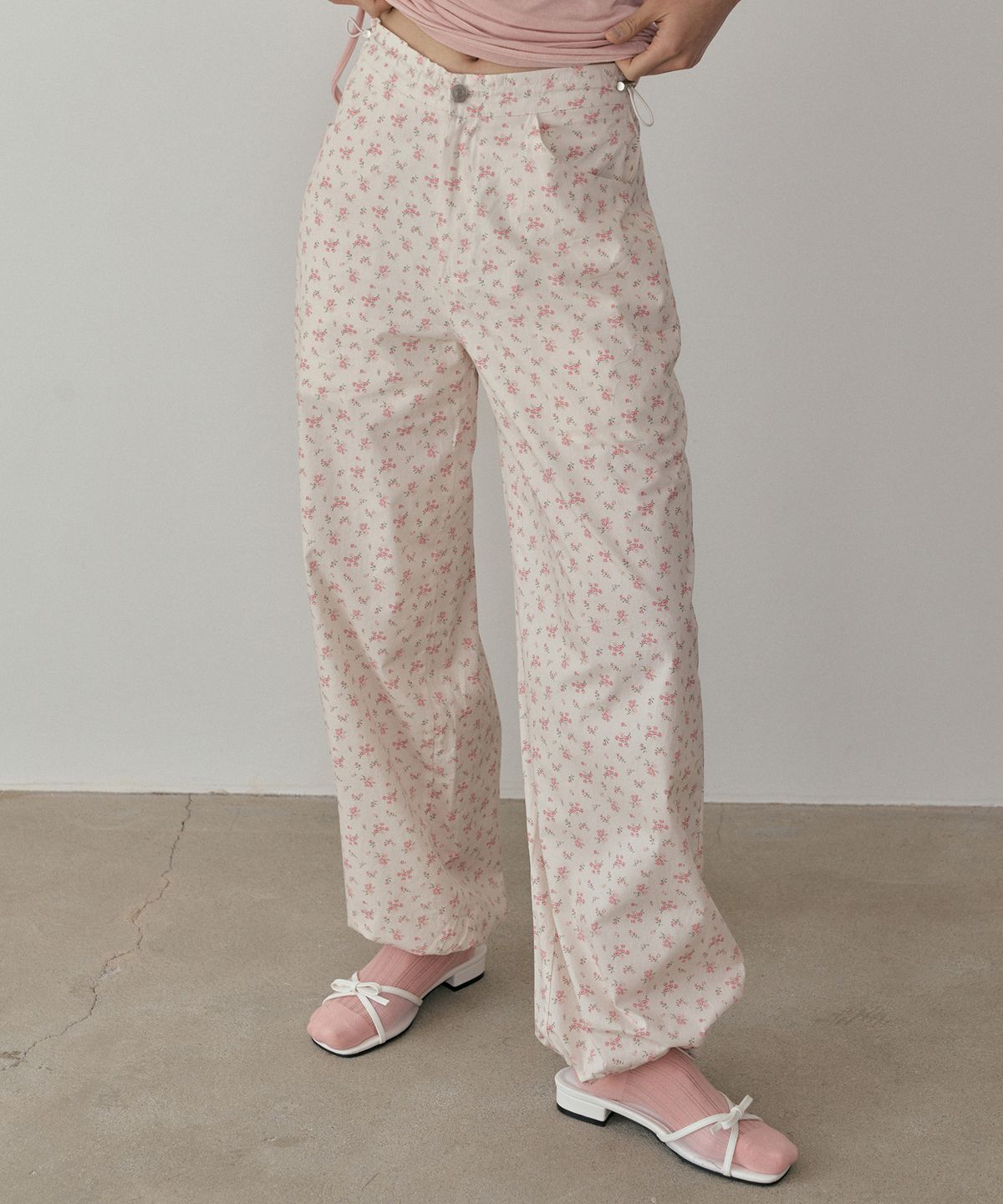 리올그(REORG) ASP FLORAL BANDING STRING PANTS LIGHT PINK