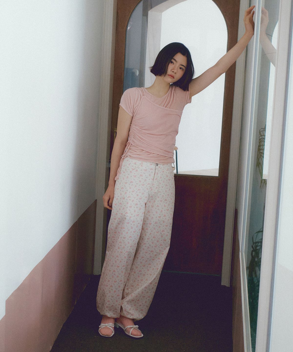 리올그(REORG) ASP FLORAL BANDING STRING PANTS LIGHT PINK