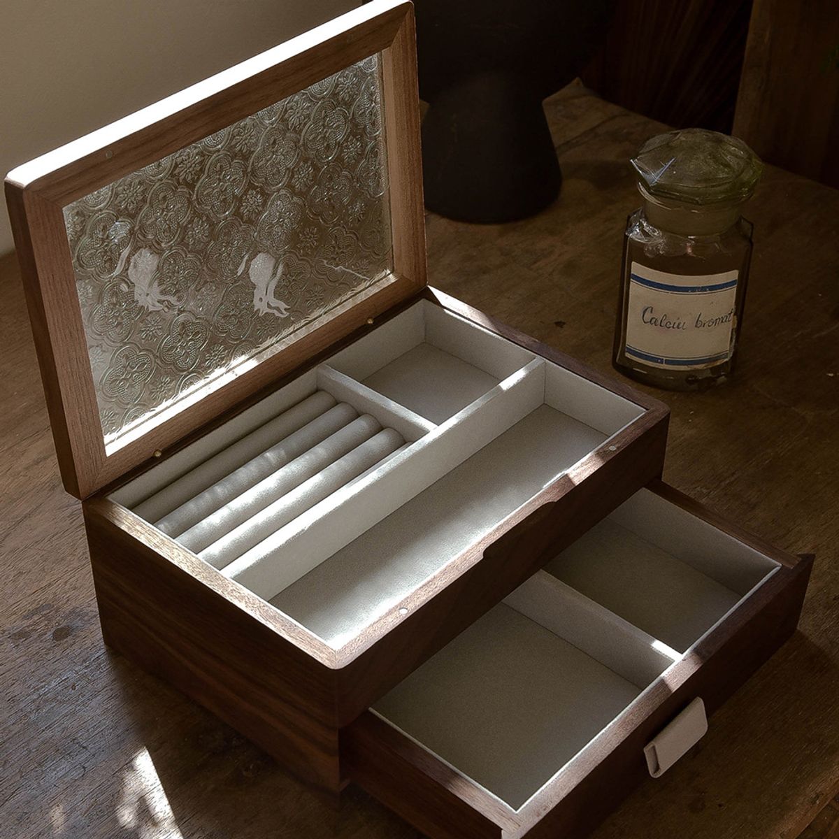레트로핑거(RETROFINGER) 2단 무늬유리 보석함 #Pattern glass drawer jewelry box