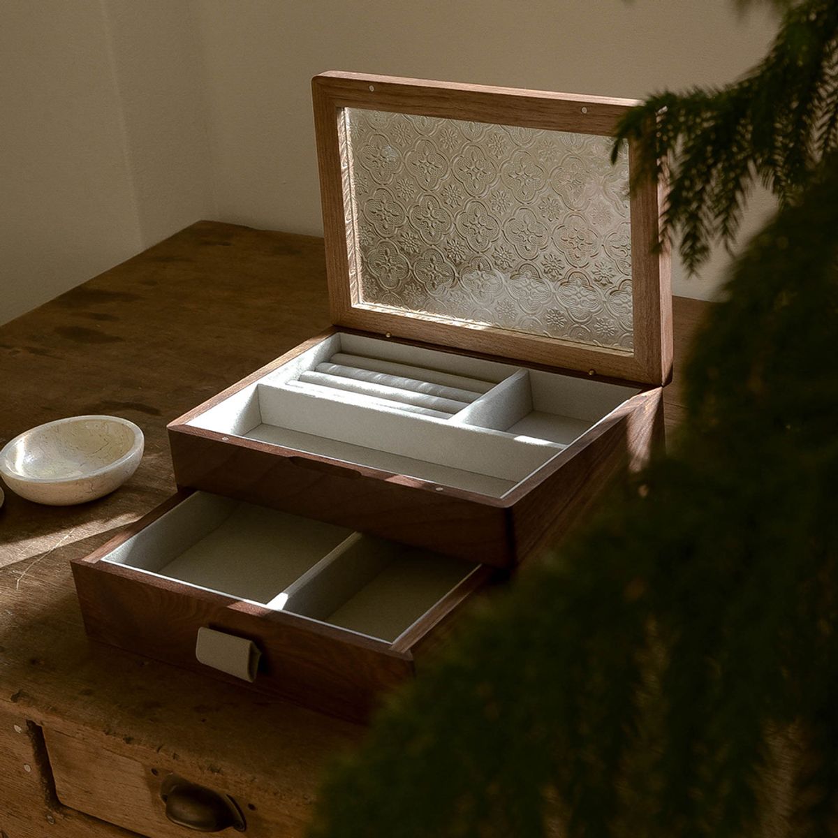 레트로핑거(RETROFINGER) 2단 무늬유리 보석함 #Pattern glass drawer jewelry box