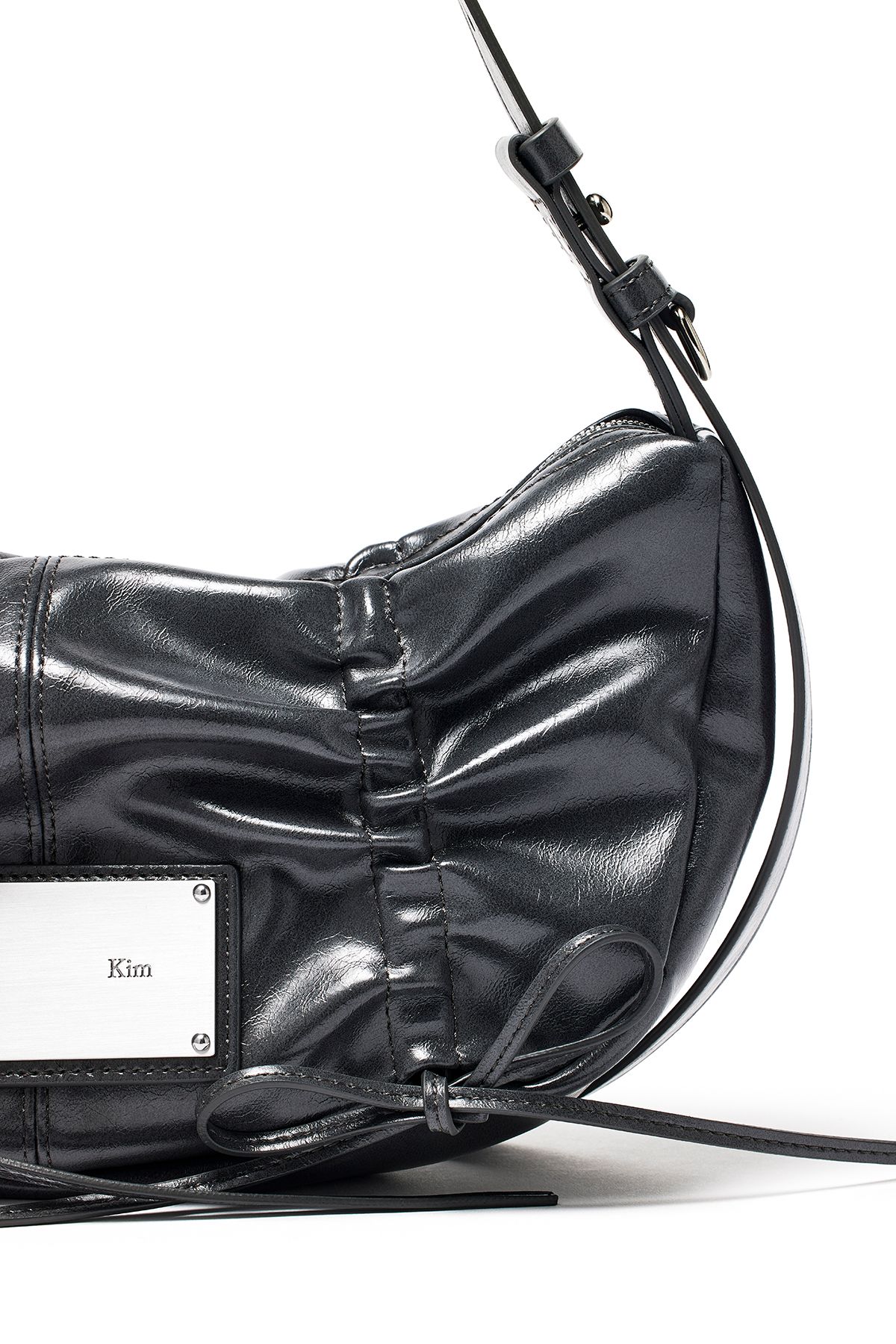 MUSINSA | MATIN KIM HALF SHIRRING RIBBON ROUND BAG IN CHARCOAL
