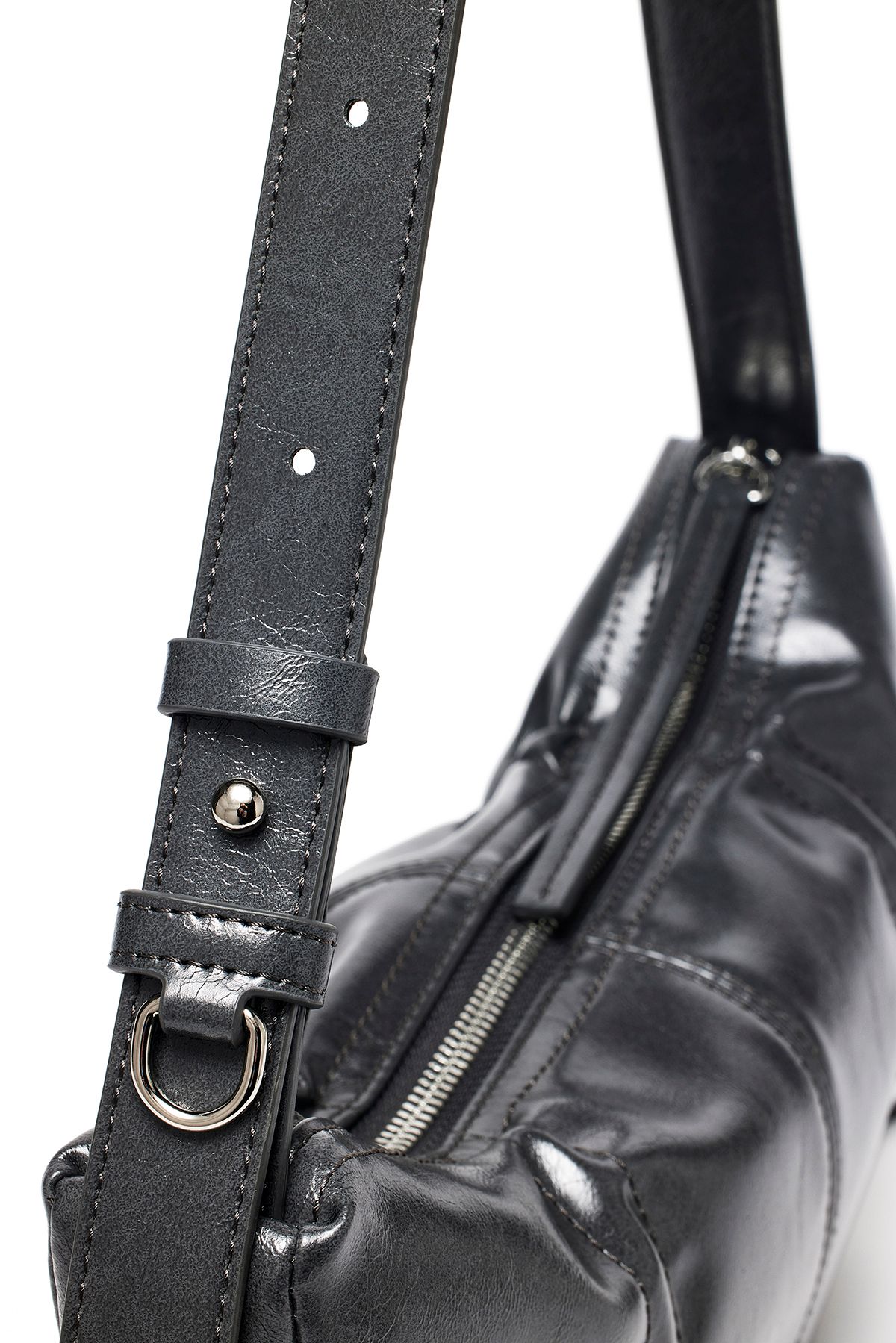 MUSINSA | MATIN KIM HALF SHIRRING RIBBON ROUND BAG IN CHARCOAL