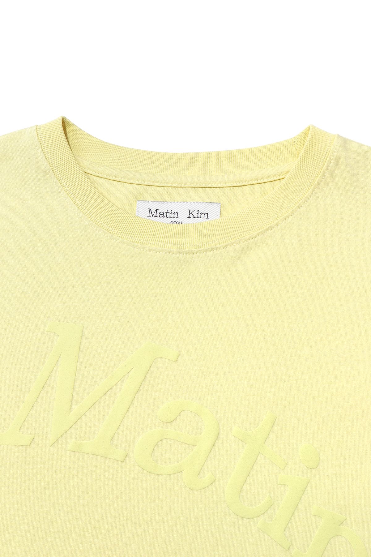 【MATIN KIM】MATIN WAVE PRINTING LOGO TOP MUSINSA | MATIN KIM MATIN WAVE PRINTING LOGO TOP IN YELLOW