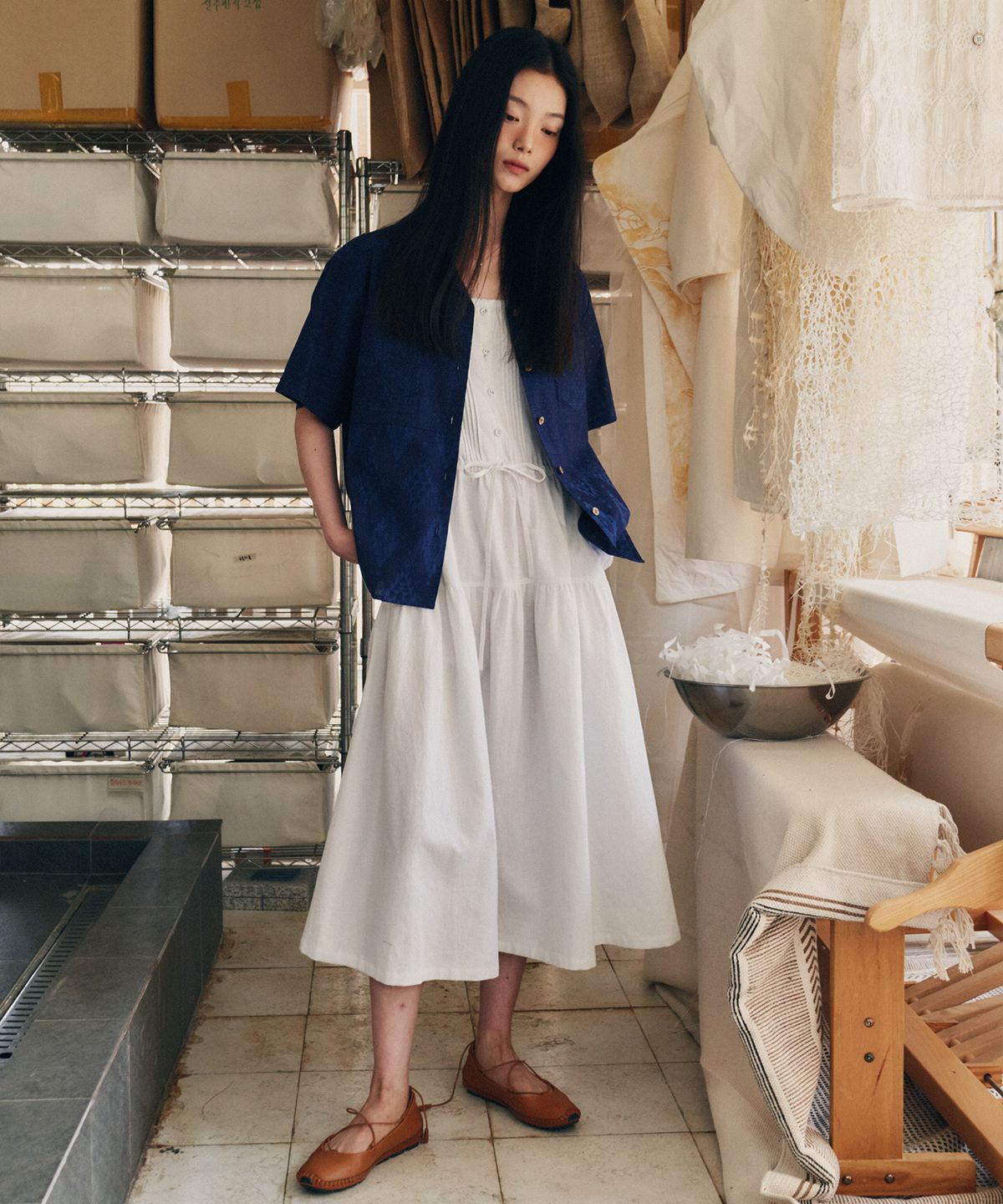 프리터(FRITUR) Pattern Patchwork Shirt Navy_F252ST06