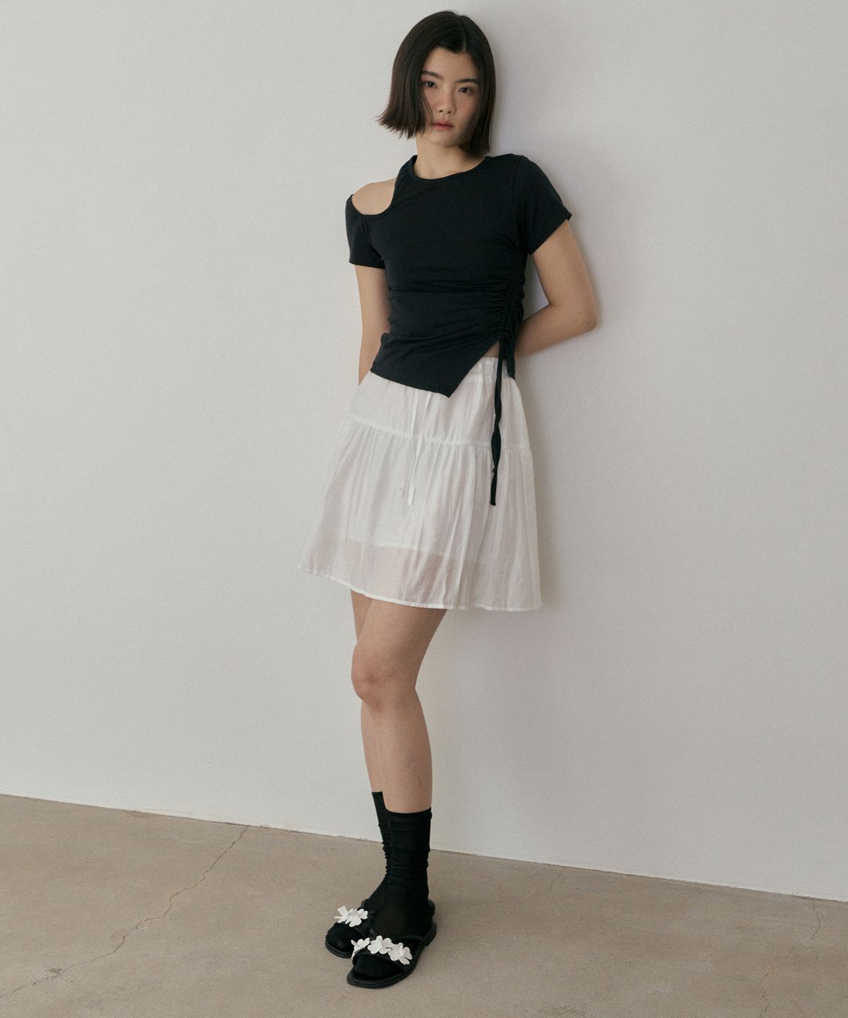 리올그(REORG) ASP SEMI SHOULDER STRING T-SHIRTS BLACK