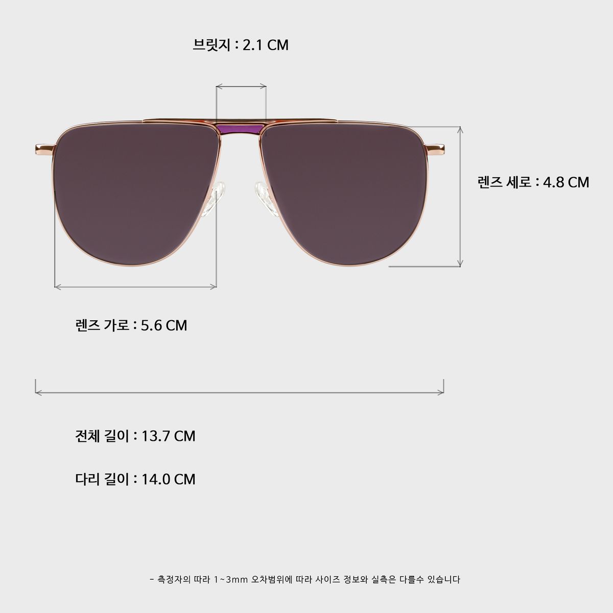 일삼사엠엠(134MM) 레트로 보잉 원브릿지 틴트 변색선글라스 로즈골드