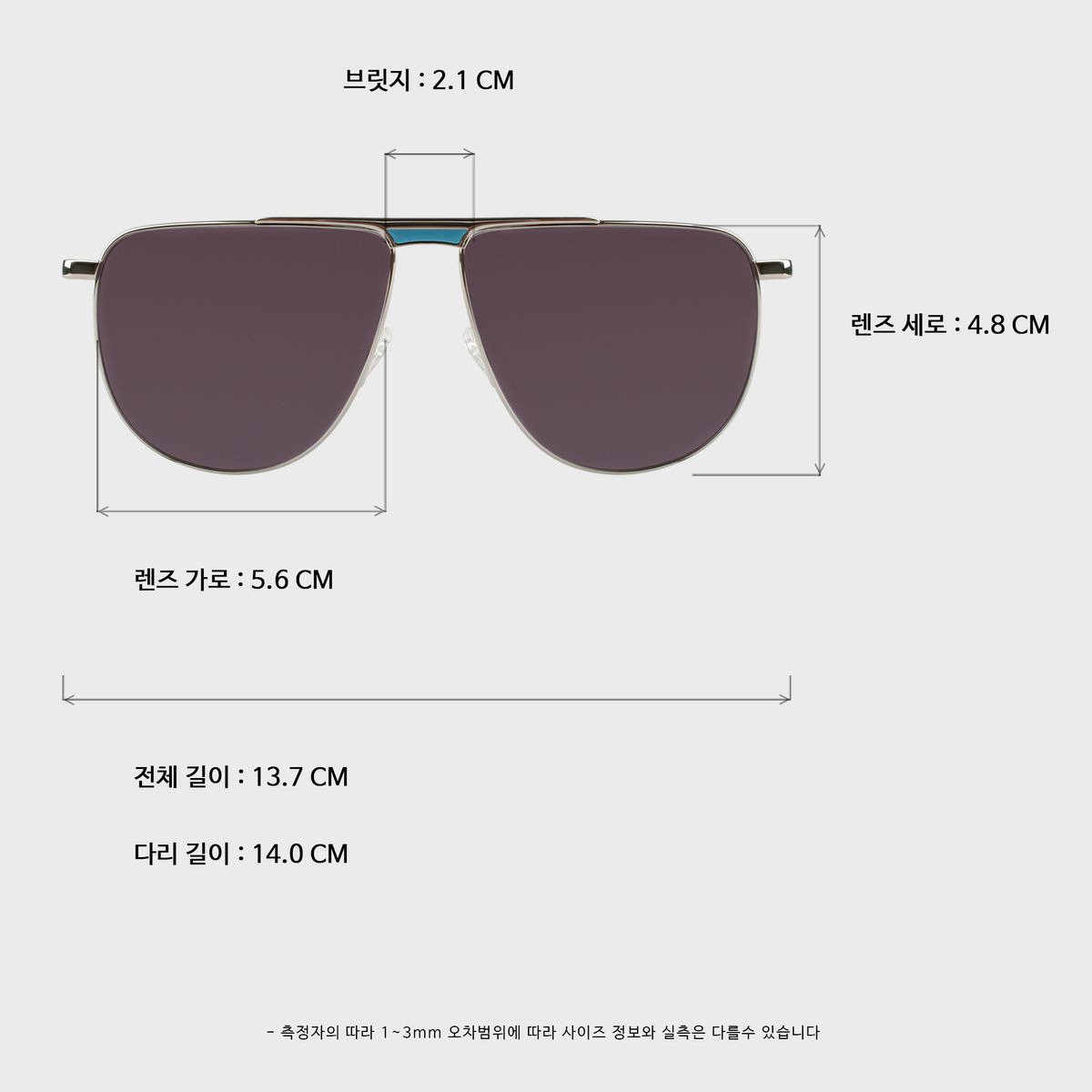 일삼사엠엠(134MM) 레트로 보잉 원브릿지 틴트 변색선글라스 실버