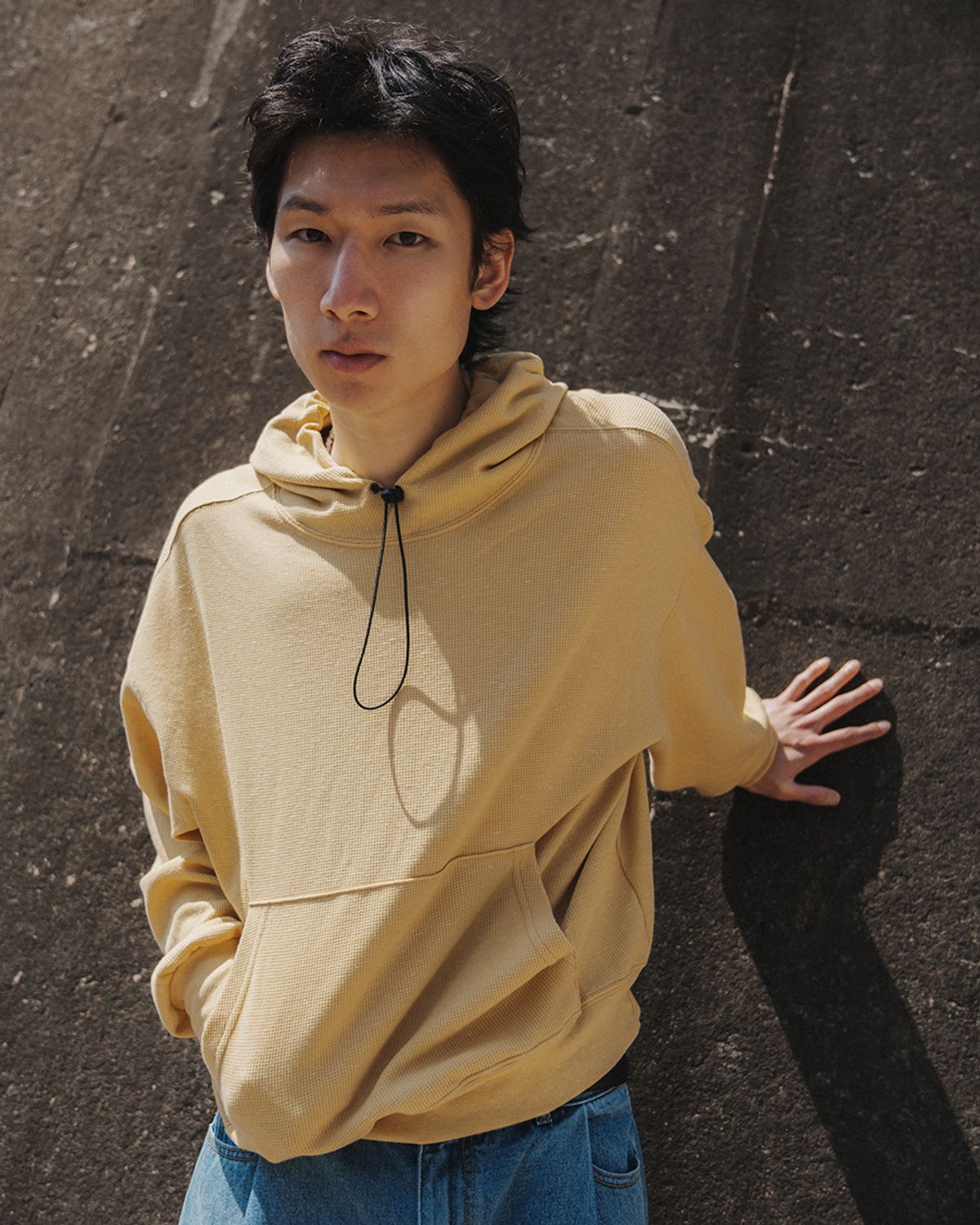사일런트실러블(SILENTSYLLABLE) Cord waffle hoodie / Melange lemon