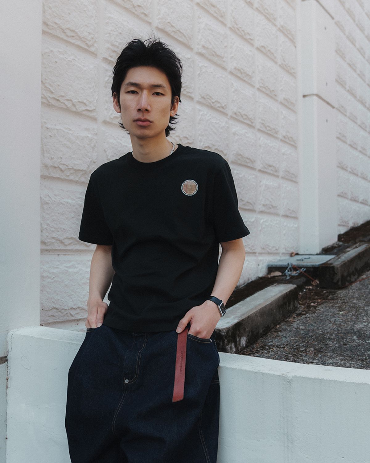 사일런트실러블(SILENTSYLLABLE) Circle patched half T-shirts / Black