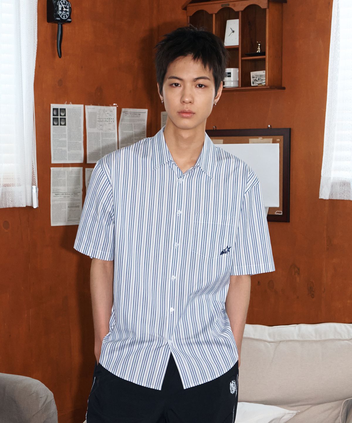 메아(MEA) STAR STRIPE HALF SHIRT [BLUE/WHITE STRIPE]