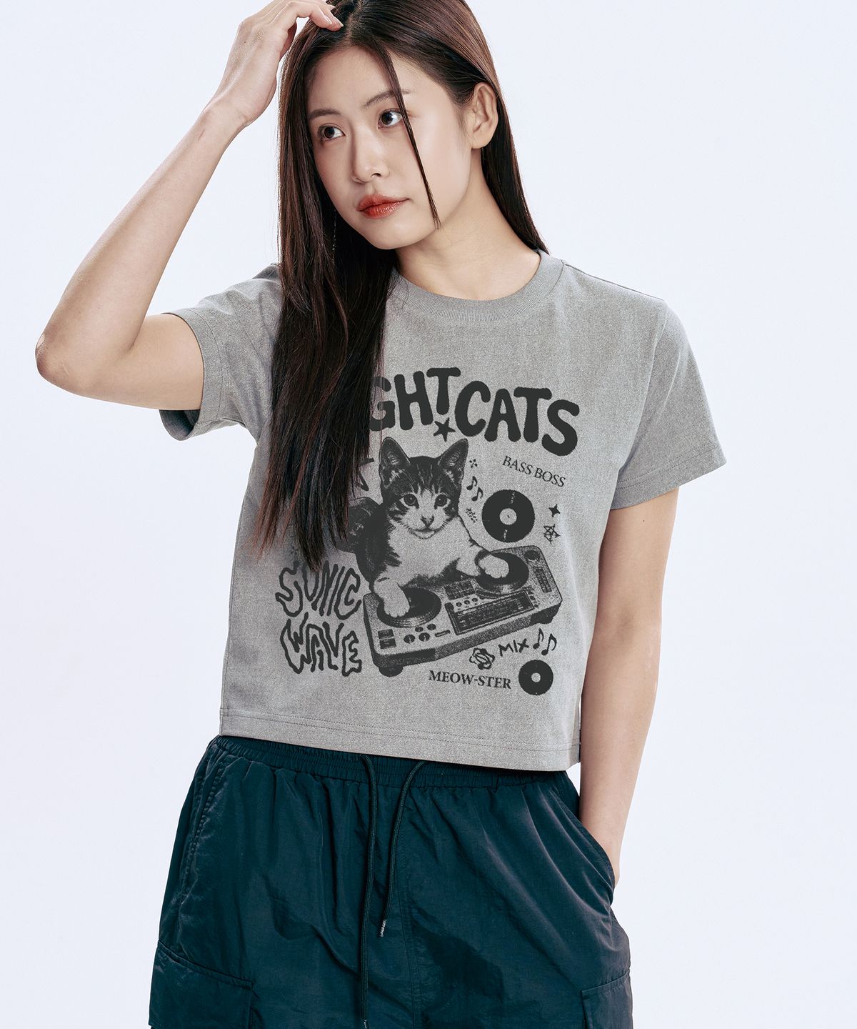 와일드락(WILDROCK) DJ CAT 피그먼트 오버핏 반팔 티셔츠_6 COL (크롭 포함)