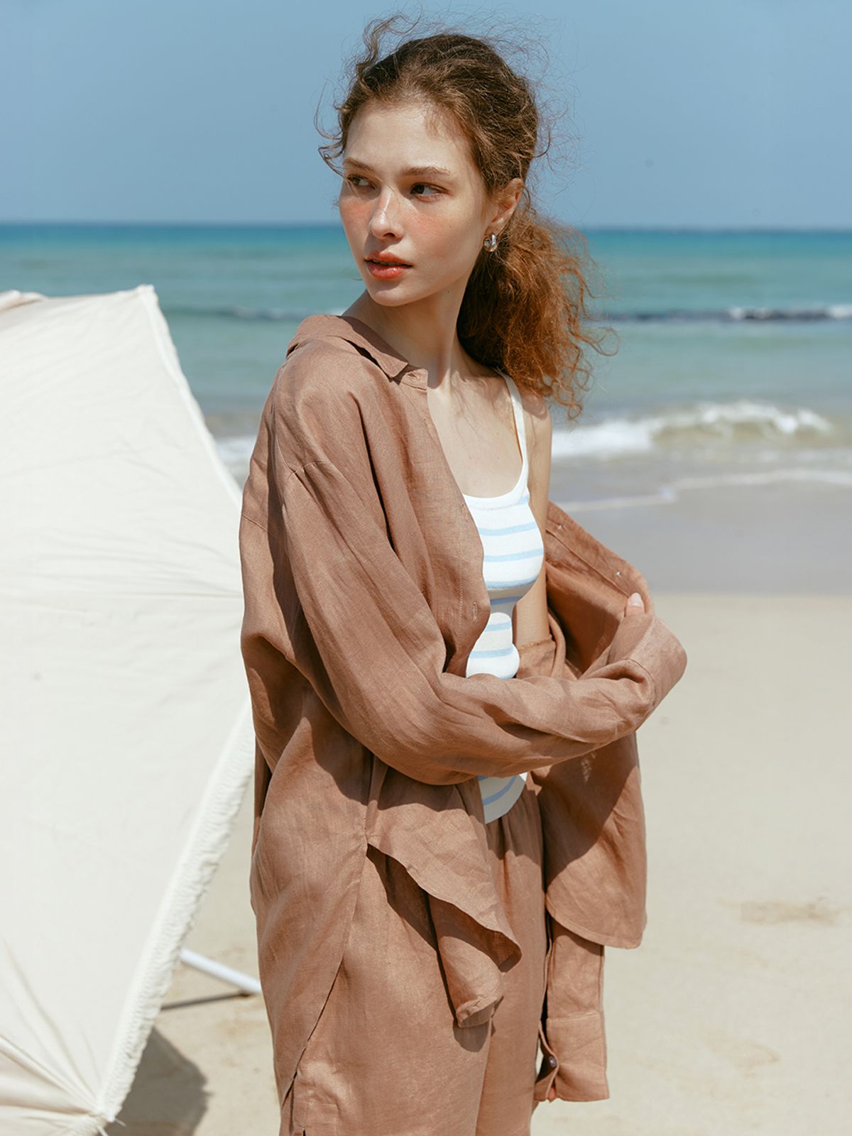 르니나(LENINA) LONA overfit linen shirt_BROWN