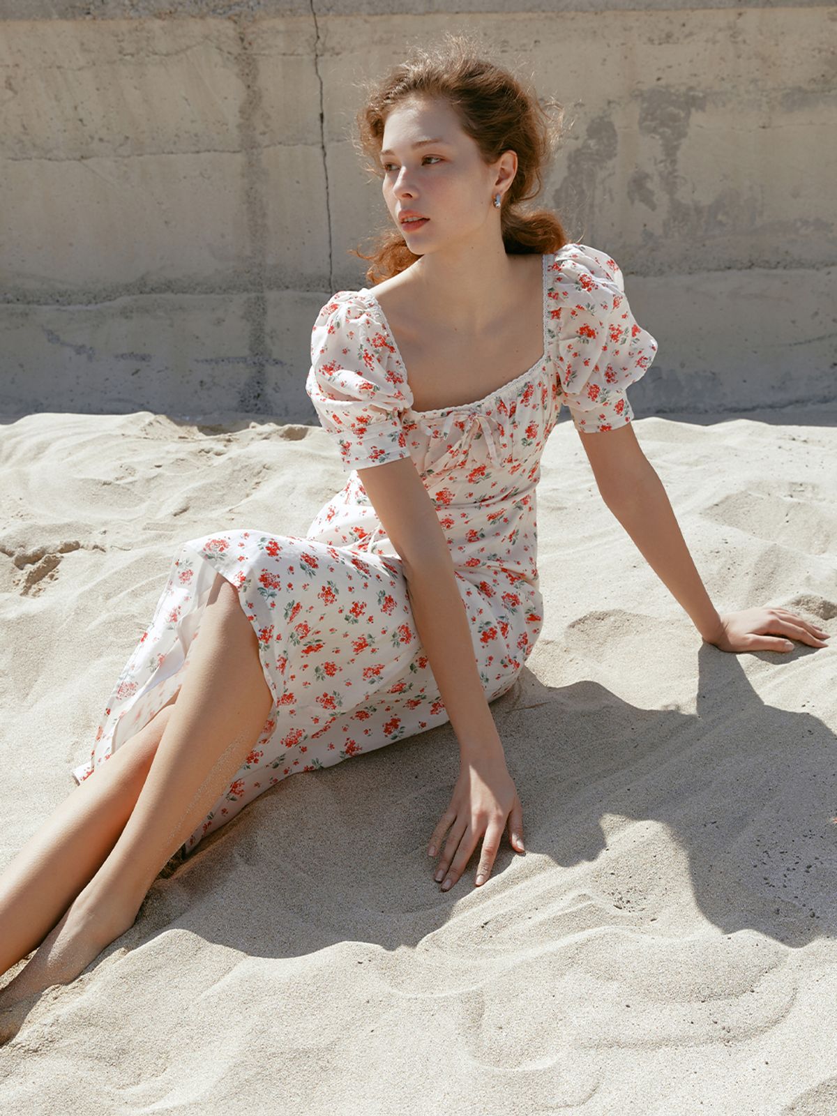 르니나(LENINA) RIONA flower puff sleeve dress_RED