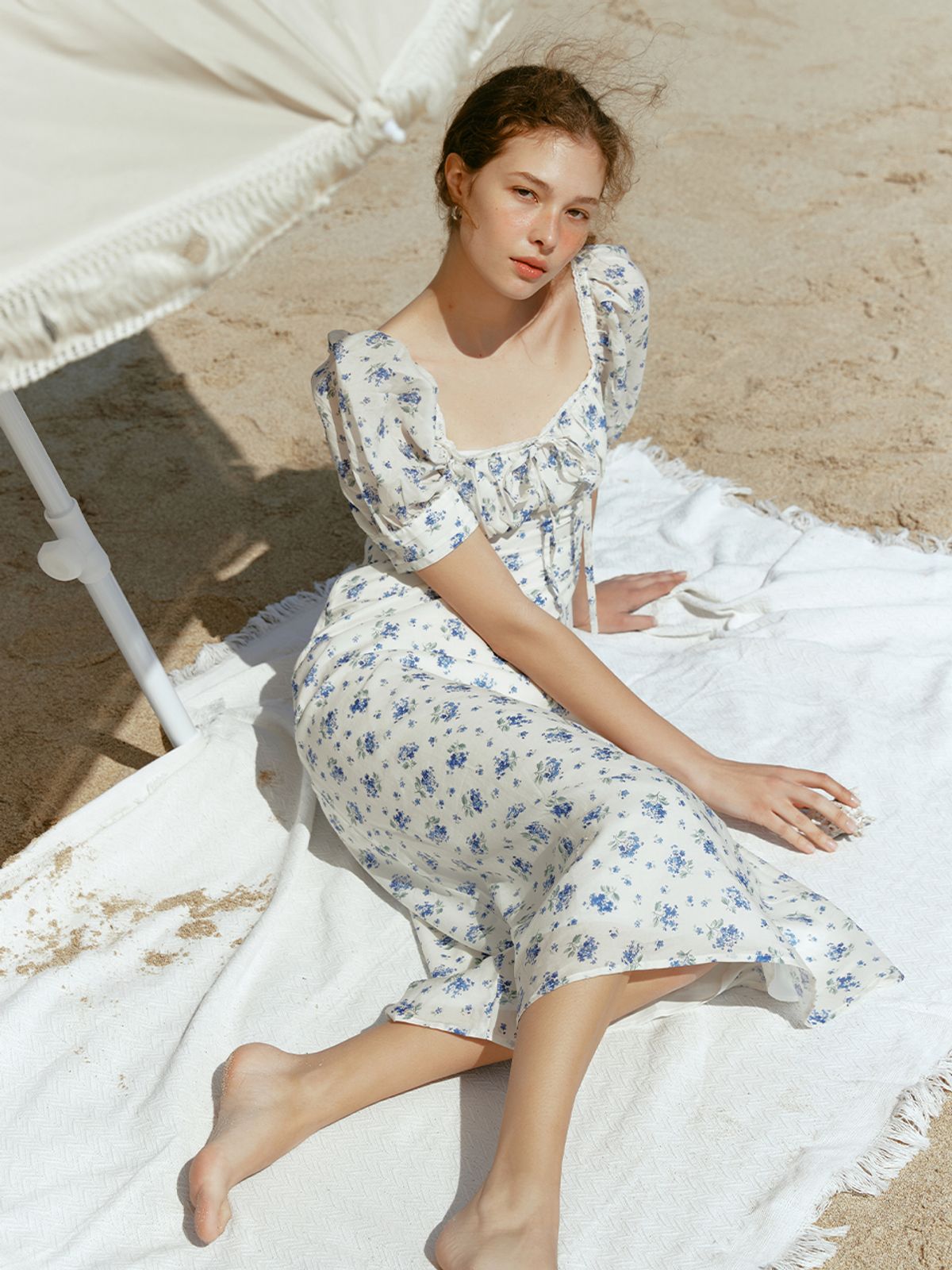 르니나(LENINA) RIONA flower puff sleeve dress_BLUE