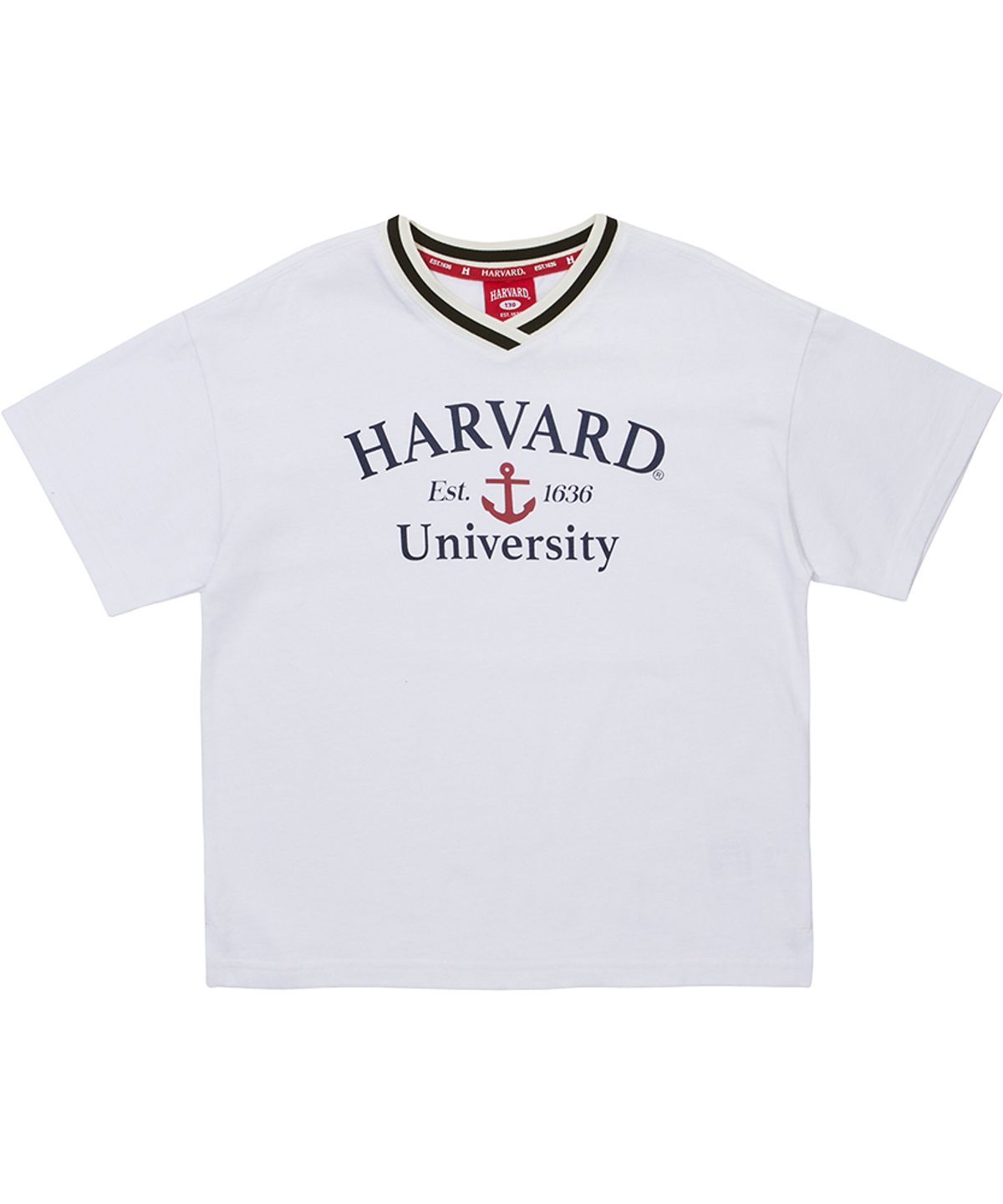 하버드 키즈(HARVARD KIDS) 데일리 오픈넥 배색 빅로고 하프 티셔츠 B5M007