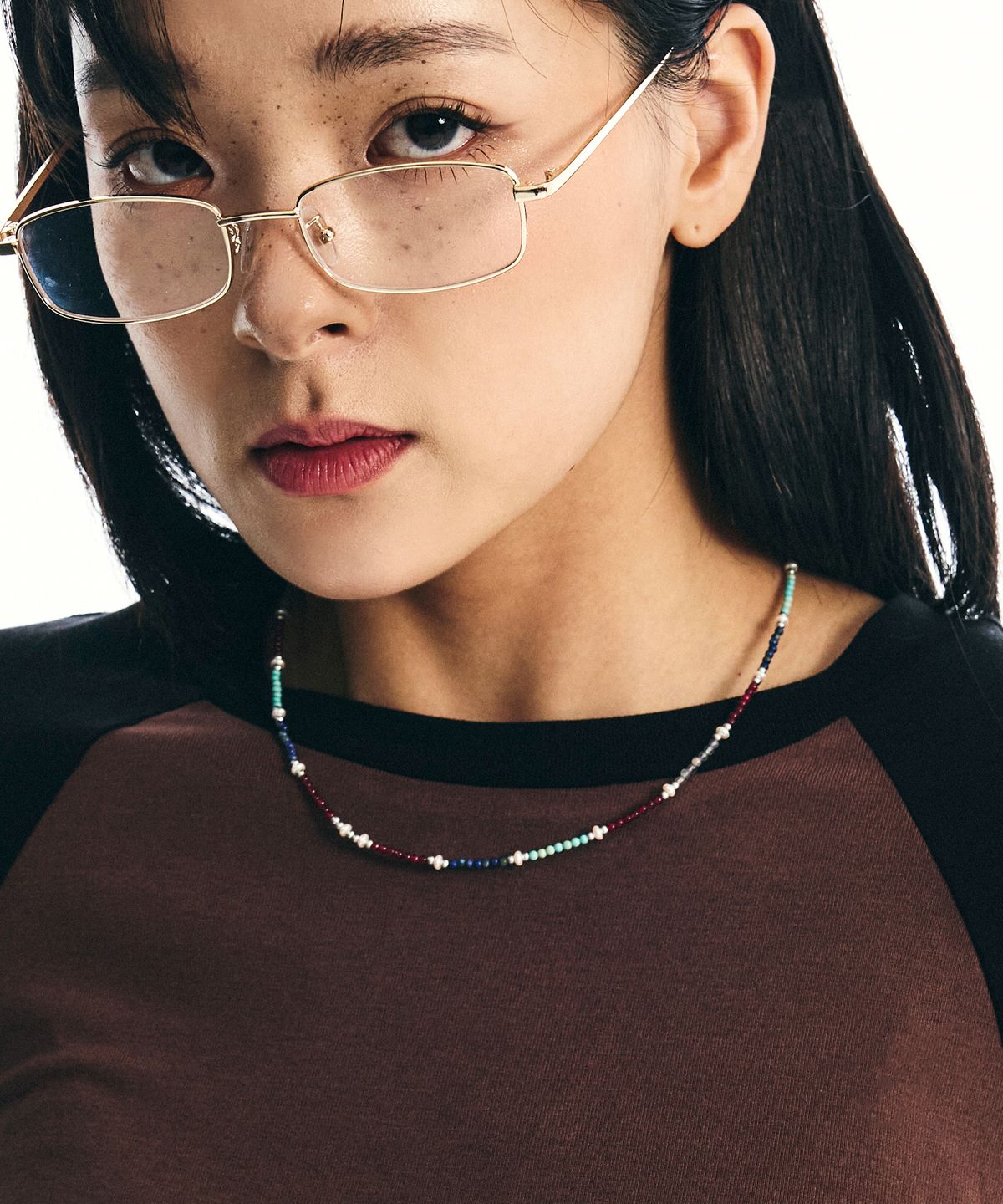 에스에스와이(SSY) 레드빈 민트 인디아 스톤 글라스 비즈 목걸이