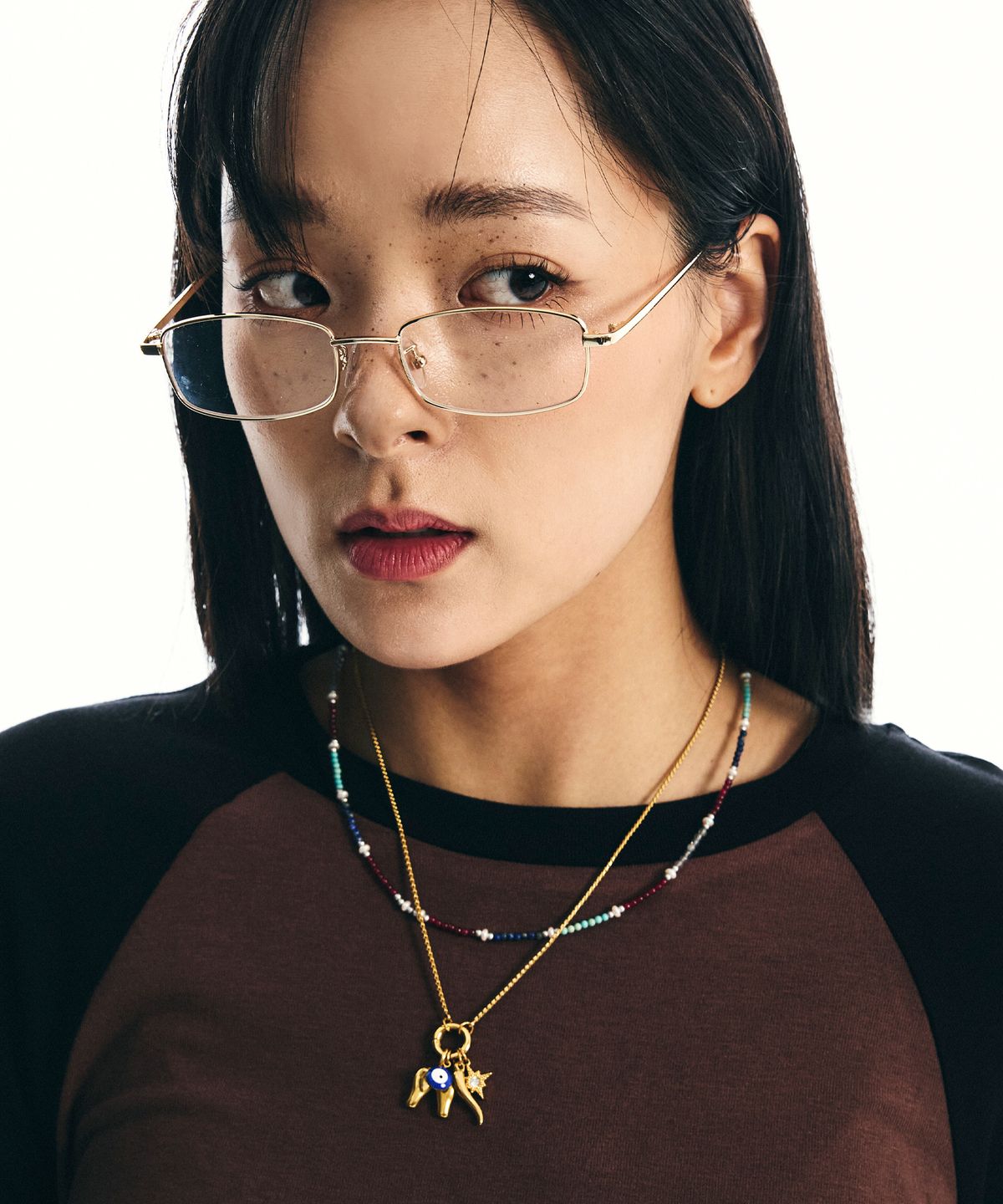 에스에스와이(SSY) 레드빈 민트 인디아 스톤 글라스 비즈 목걸이