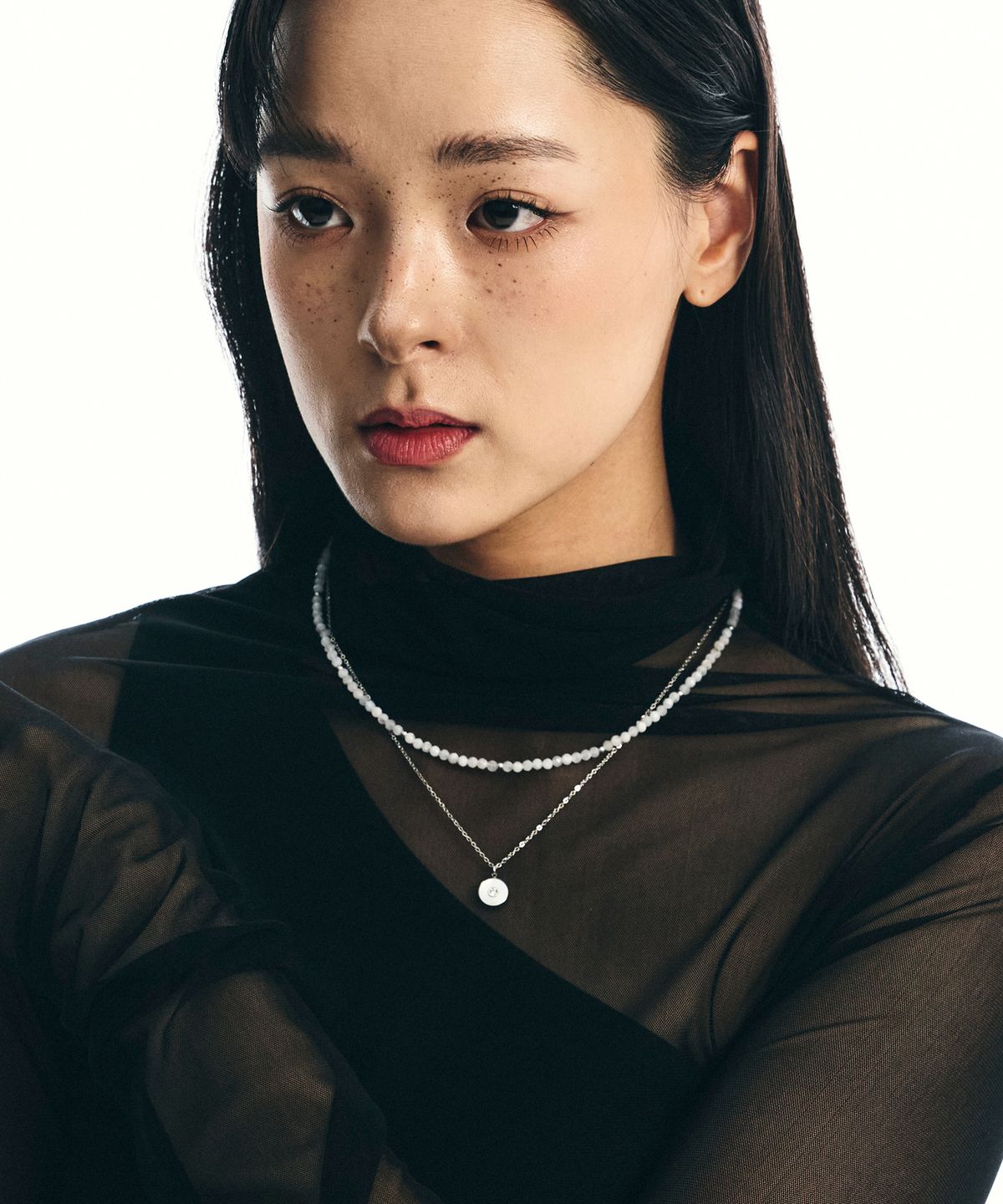 에스에스와이(SSY) [SET] 하이드 문스톤 & 실버 디스크 목걸이