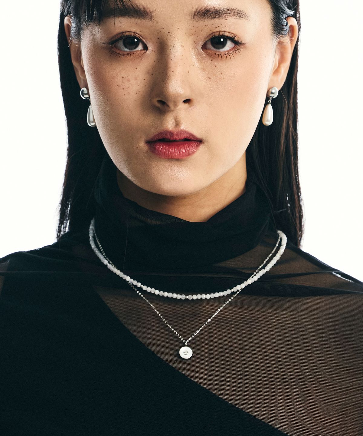 에스에스와이(SSY) [SET] 하이드 문스톤 & 실버 디스크 목걸이
