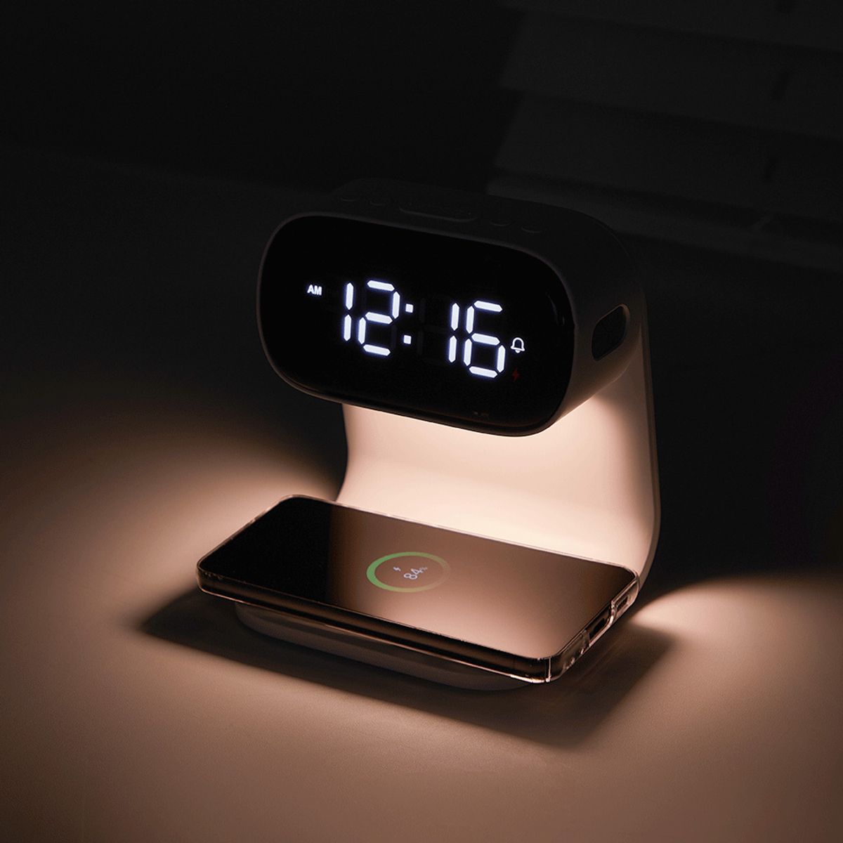 아이노트(INOTE) 3in1 핸드폰 이어폰 고속 무선 충전기 무드등 LCD 알람 시계