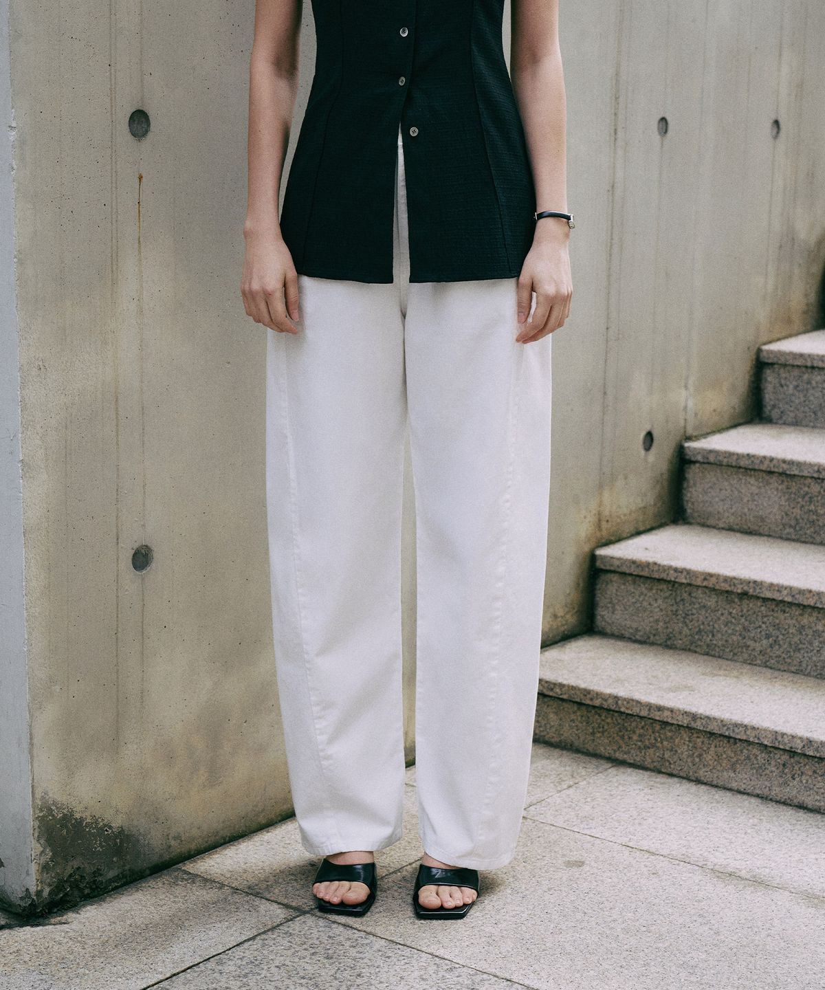 라메레이(LAMEREI) [기장선택]Curved Pants[LMBESUDN5210]-White