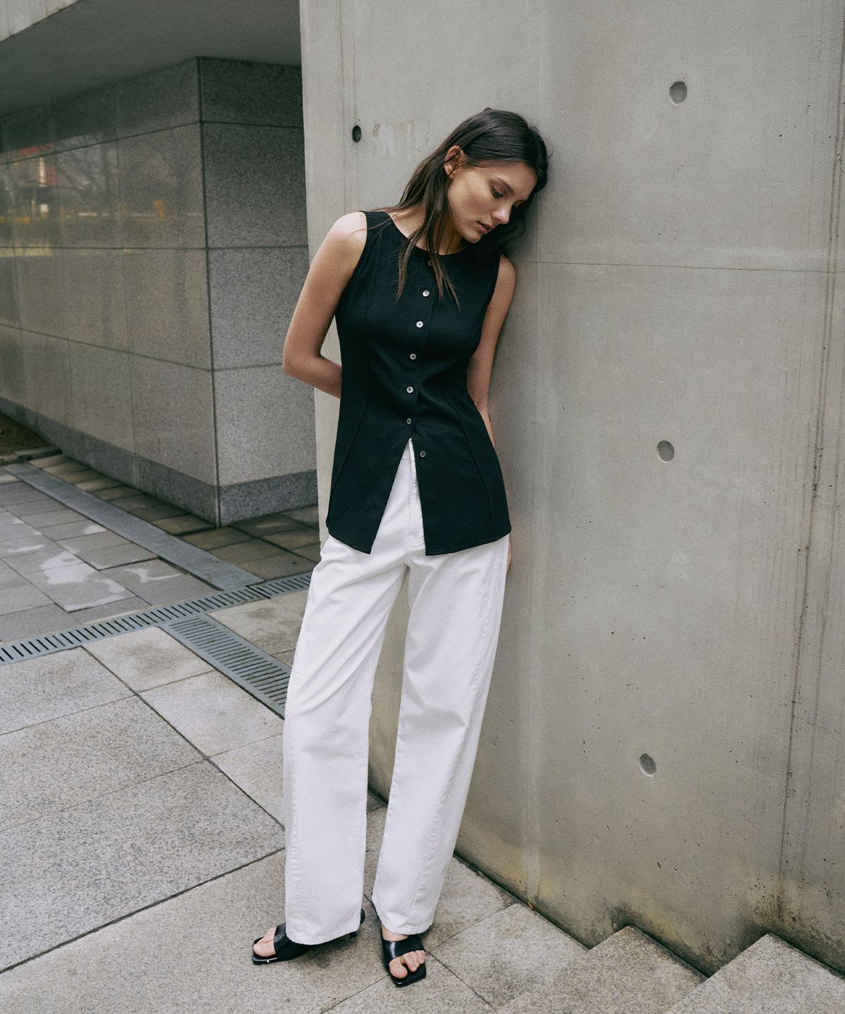 라메레이(LAMEREI) [기장선택]Curved Pants[LMBESUDN5210]-White