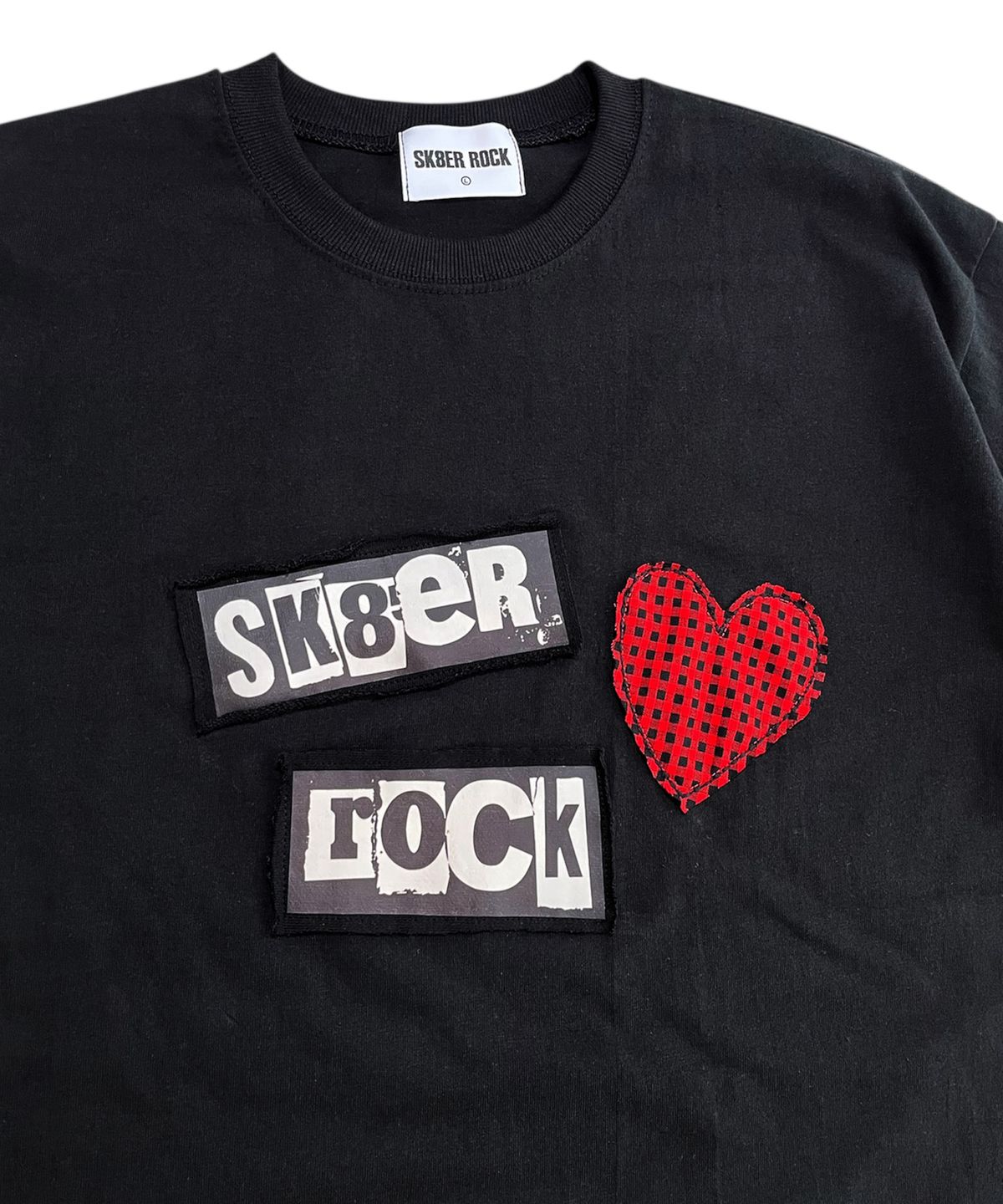 스케이터락(SK8ER ROCK) Love Rock Patchwork T-shirt ((black))