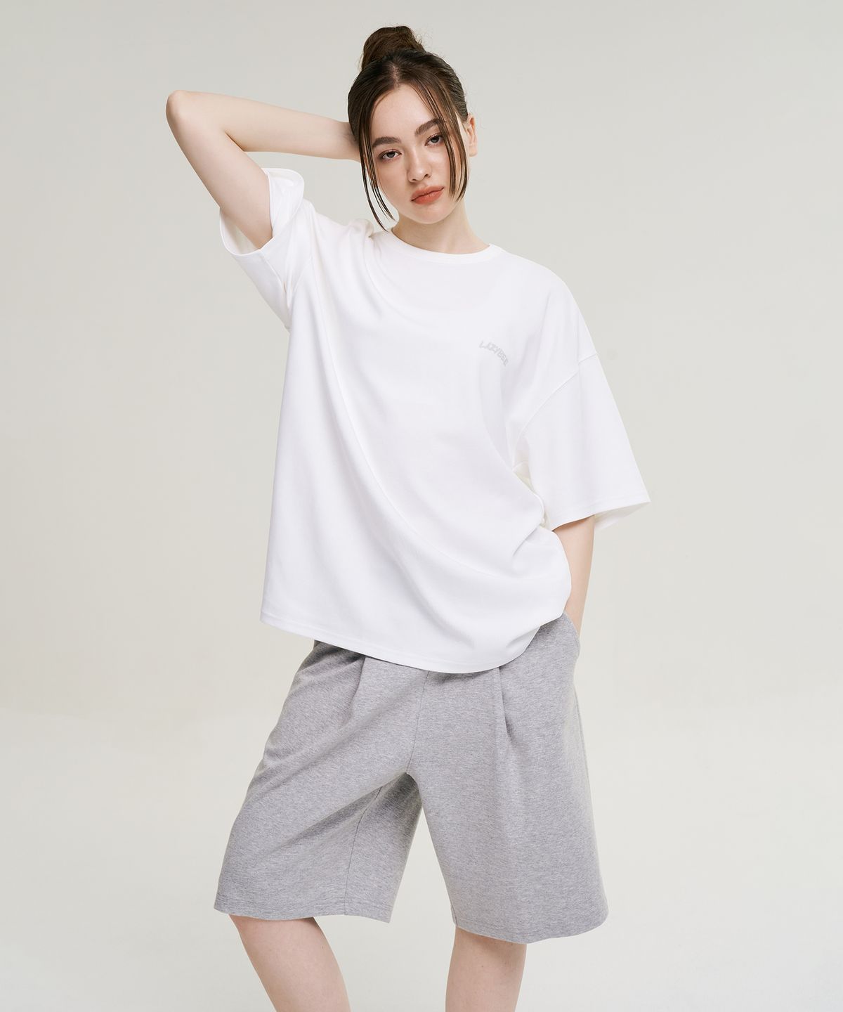 레이지비(LAZYBEE) [2PACK] 원턱 자이언트 핏 프레시 버뮤다 팬츠 W 멜란지그레이
