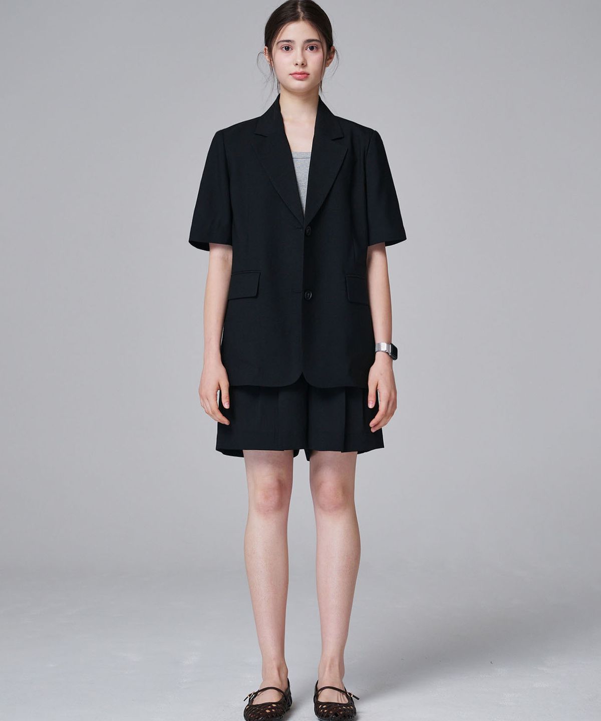마롭(MALOUPE) 6607  썸머 반팔 자켓 셋업 (블랙)