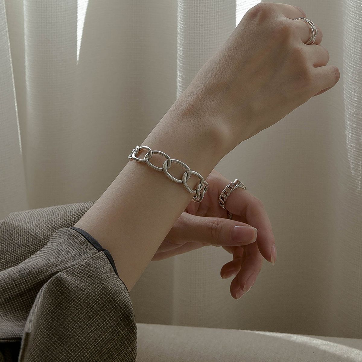 레트로핑거(RETROFINGER) silver925 Big Chain Bangle #SB139