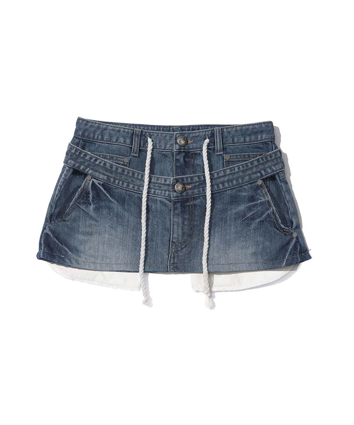 스컬프터(SCULPTOR) Apron Layered Mini Skirt Mid Blue