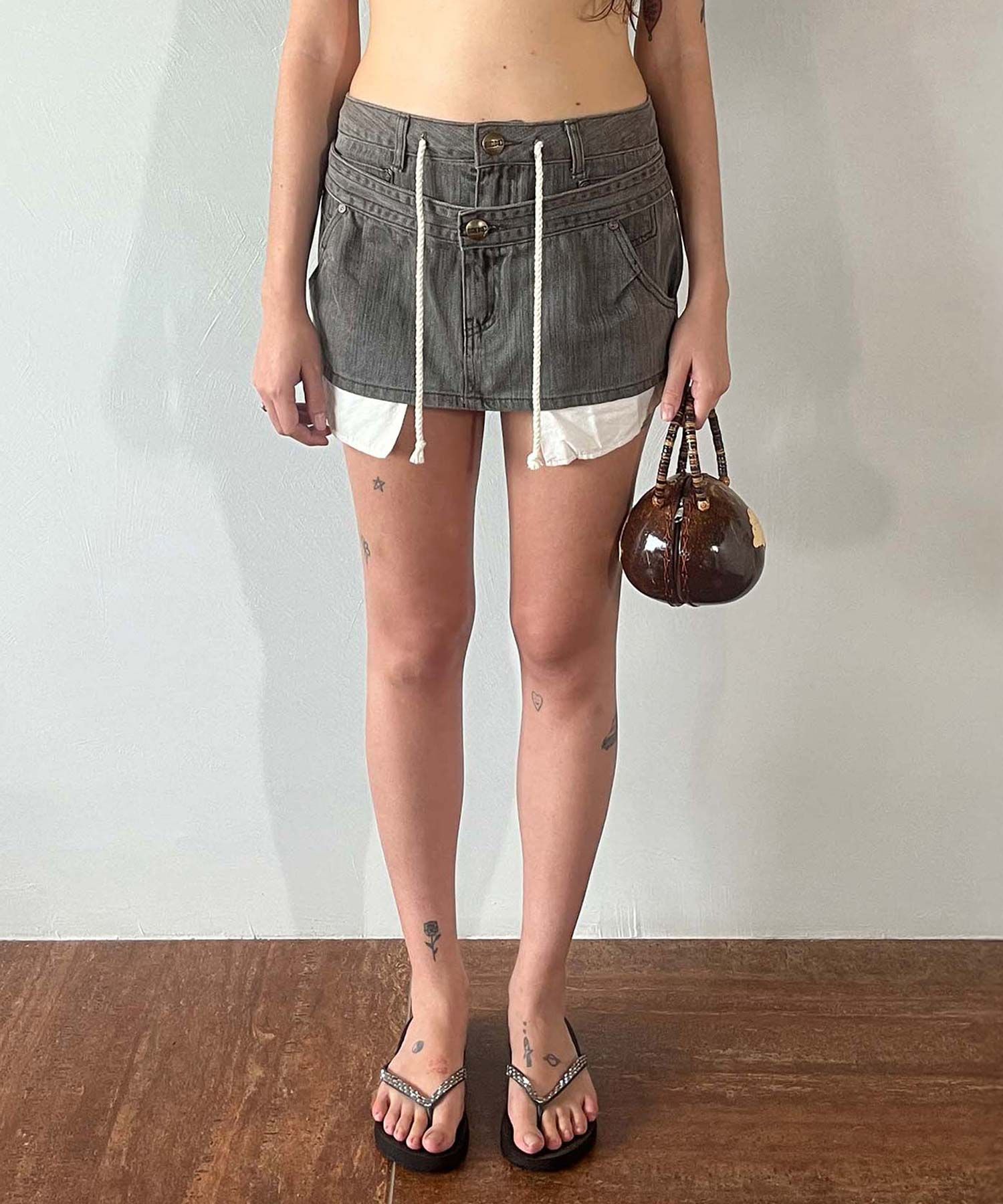 MUSINSA公式 | SCULPTOR Apron Layered Mini Skirt Charcoal