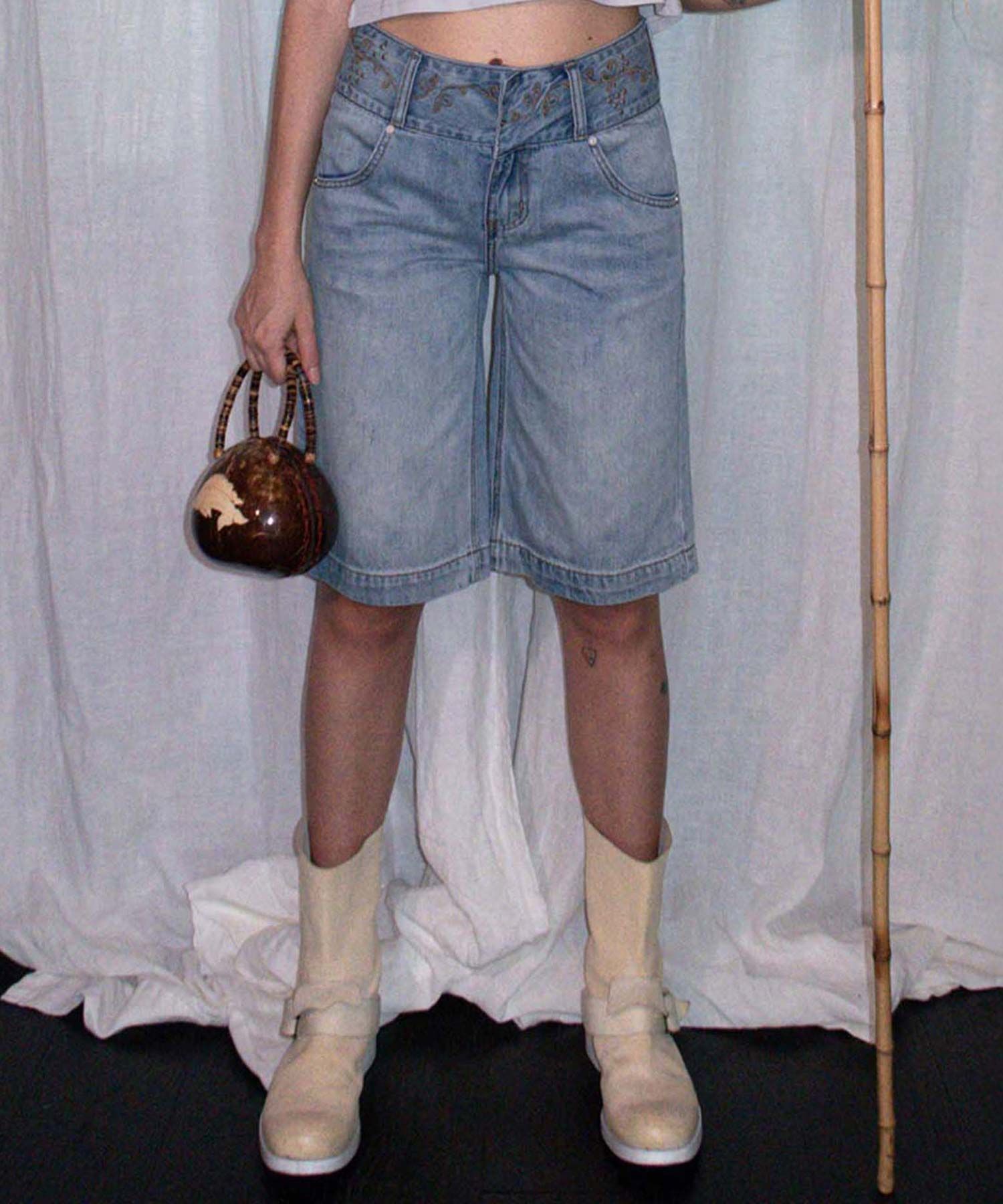 MUSINSA | SCULPTOR Vine Half Denim Pants Ice Blue