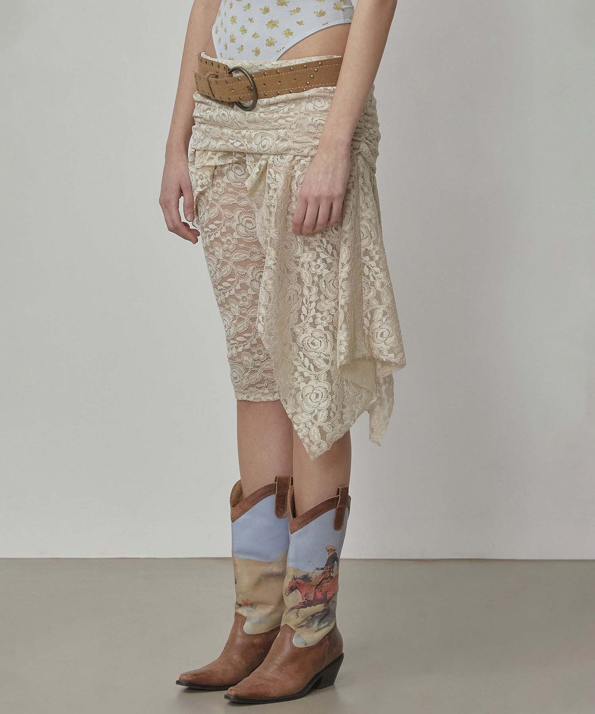 스컬프터(SCULPTOR) Asymmetric Lace Skirt Leggings Raw